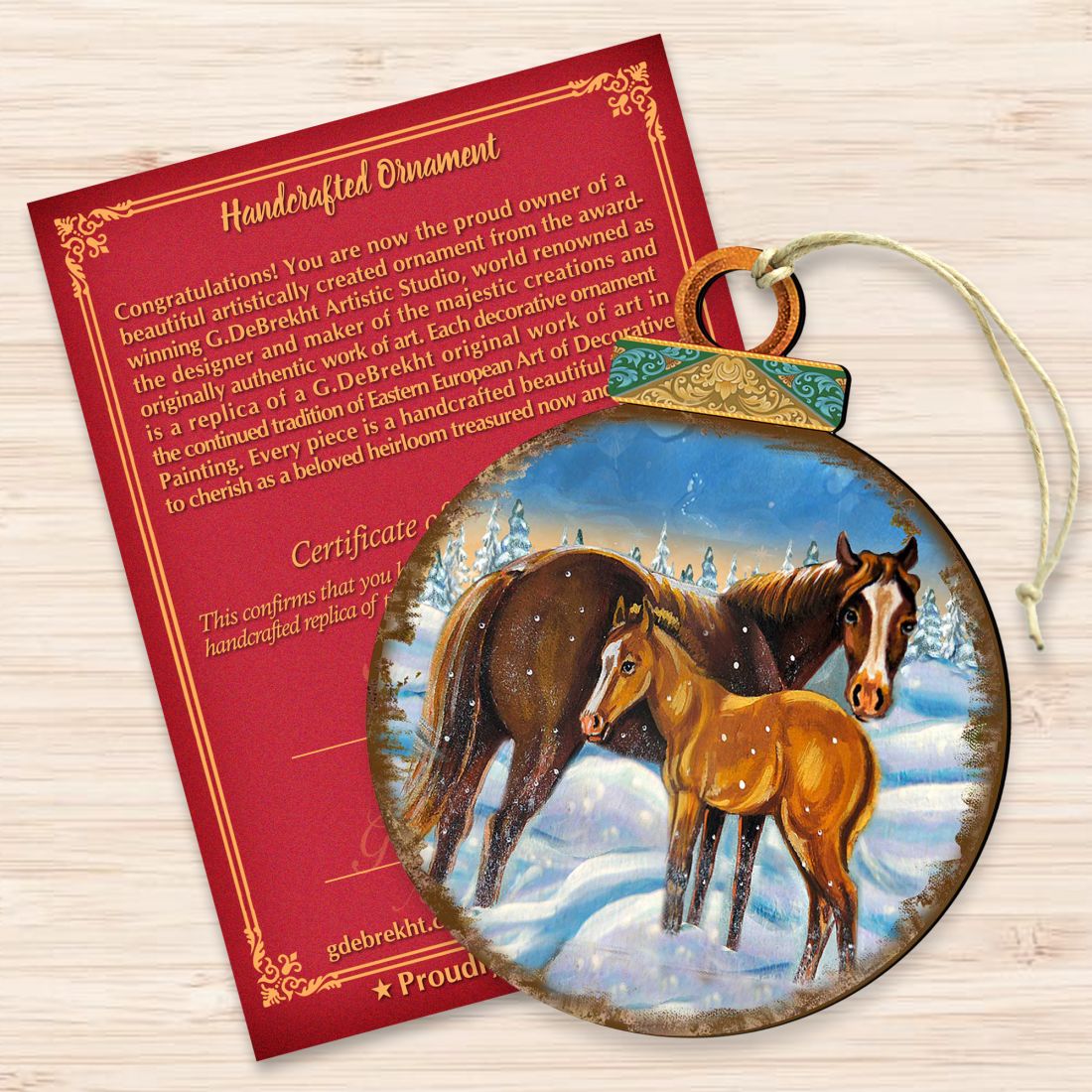 Horses Ball Wooden Ornaments by Nature Wonders - Wildlife Holiday Decor - 8025220