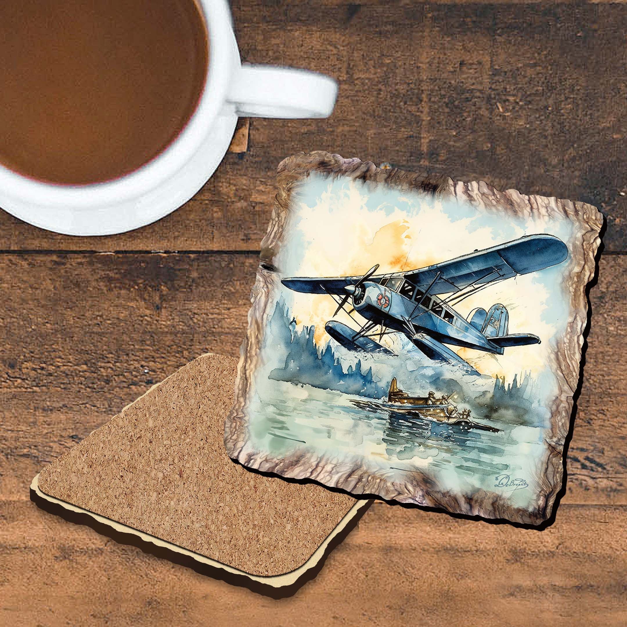 Airplanes Wooden Cork Coasters Gift Set of 4 by Nature Wonders Nature Wildlife Decor - 95403C-S4