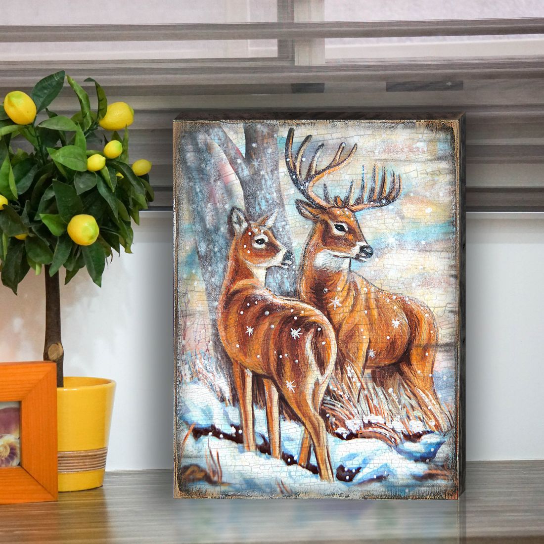 Schmid Deer's Art Wooden Wall Art by Nature Wonders - Nature Wildlife Decor - 95212B