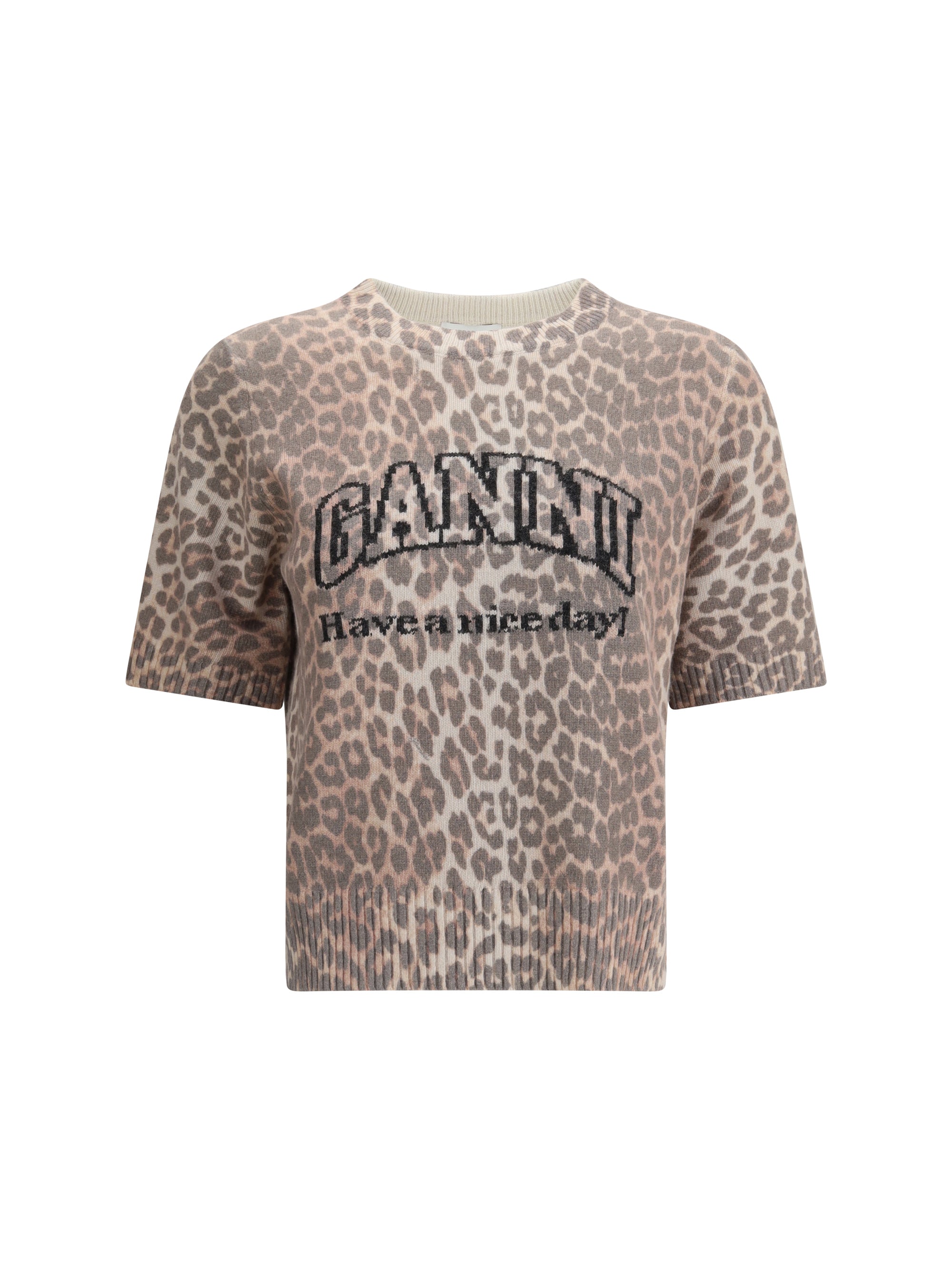 Ganni Women Leopard Print Short Sleeve Sweater