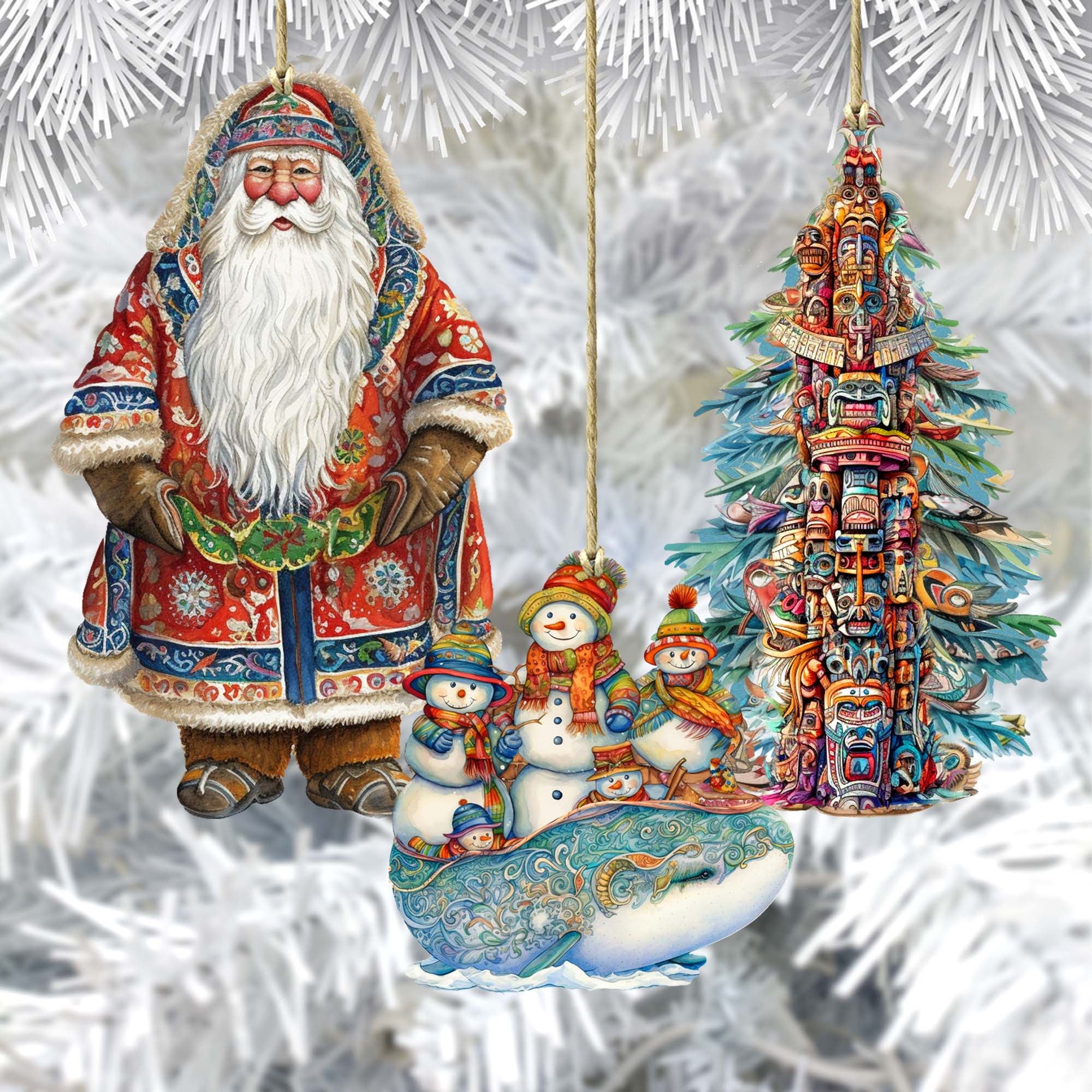 Santas Around the World - Alaskan Inspired Santa - Wooden Ornaments Set of 3 by G. DeBrekht Christmas Santa Snowman Decor - 8091314S3