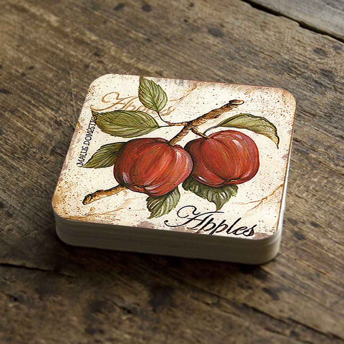 Apples Wooden Cork Coasters Gift Set of 4 by Nature Wonders Nature Wildlife Decor - 8198633C-S4