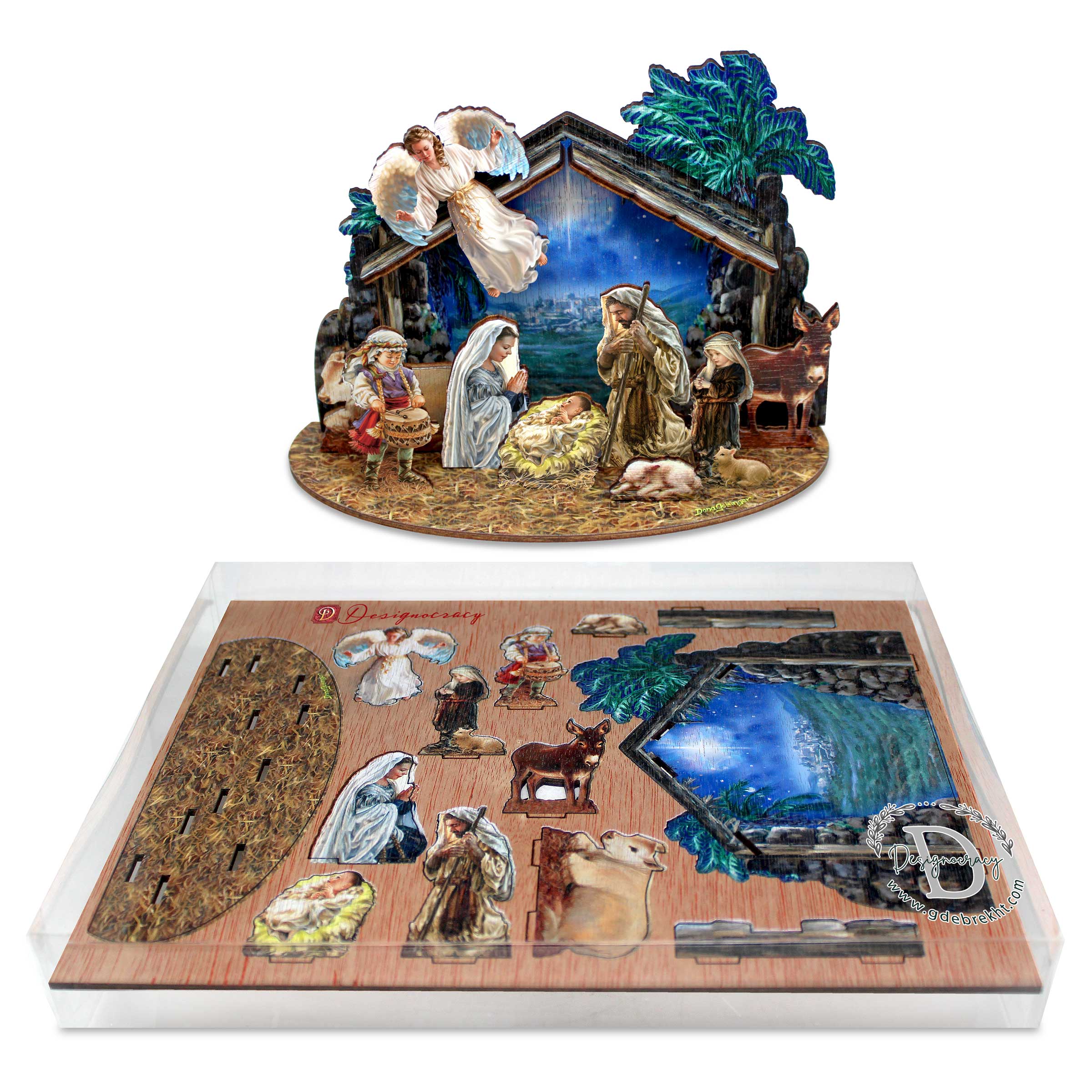 Nativity with Angel Decorative Village Set by D. Gelsinger Nativity Holiday Decor - 852760