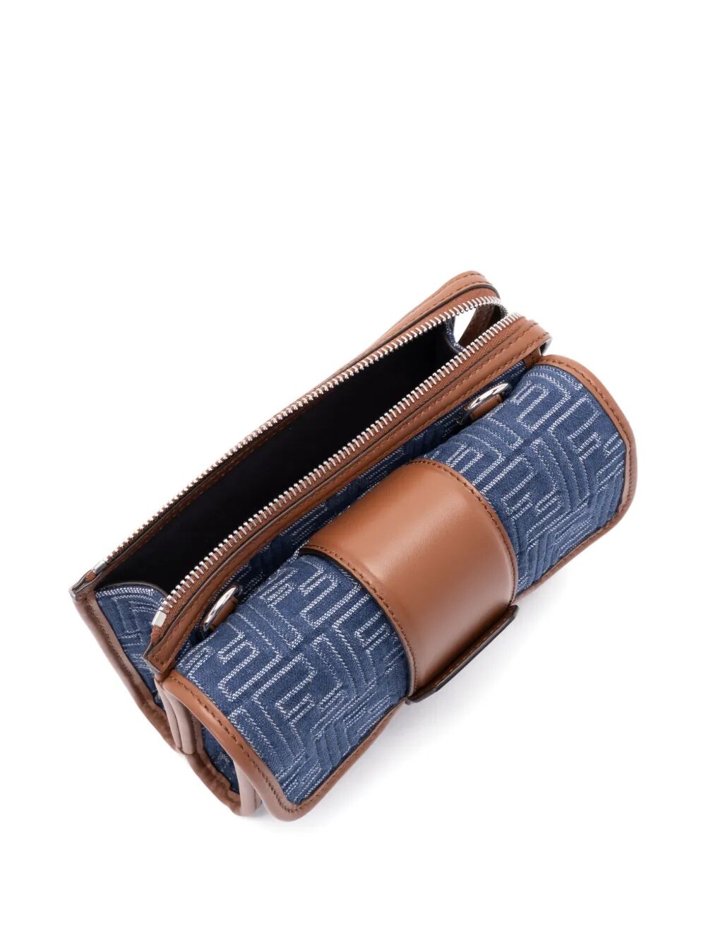 Fendi Men Denim-Effect Ff Jacquard And Leather Double Baguette Bag