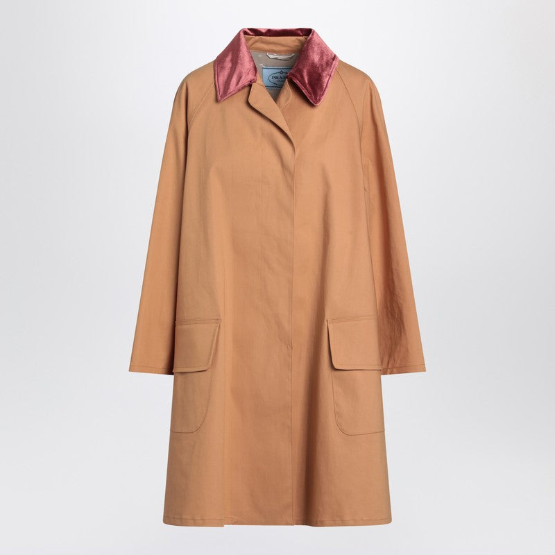 Prada Honey-Coloured Trench Coat In Cotton Women