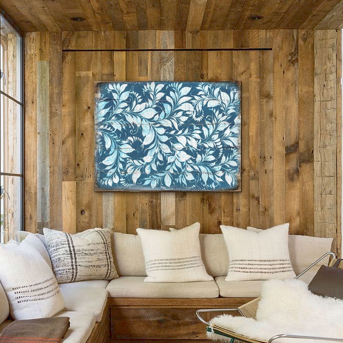 White and Blue Floral Rustic Wooden Wall Art by G. DeBrekht - Floral Ornamental Decor - 95005B