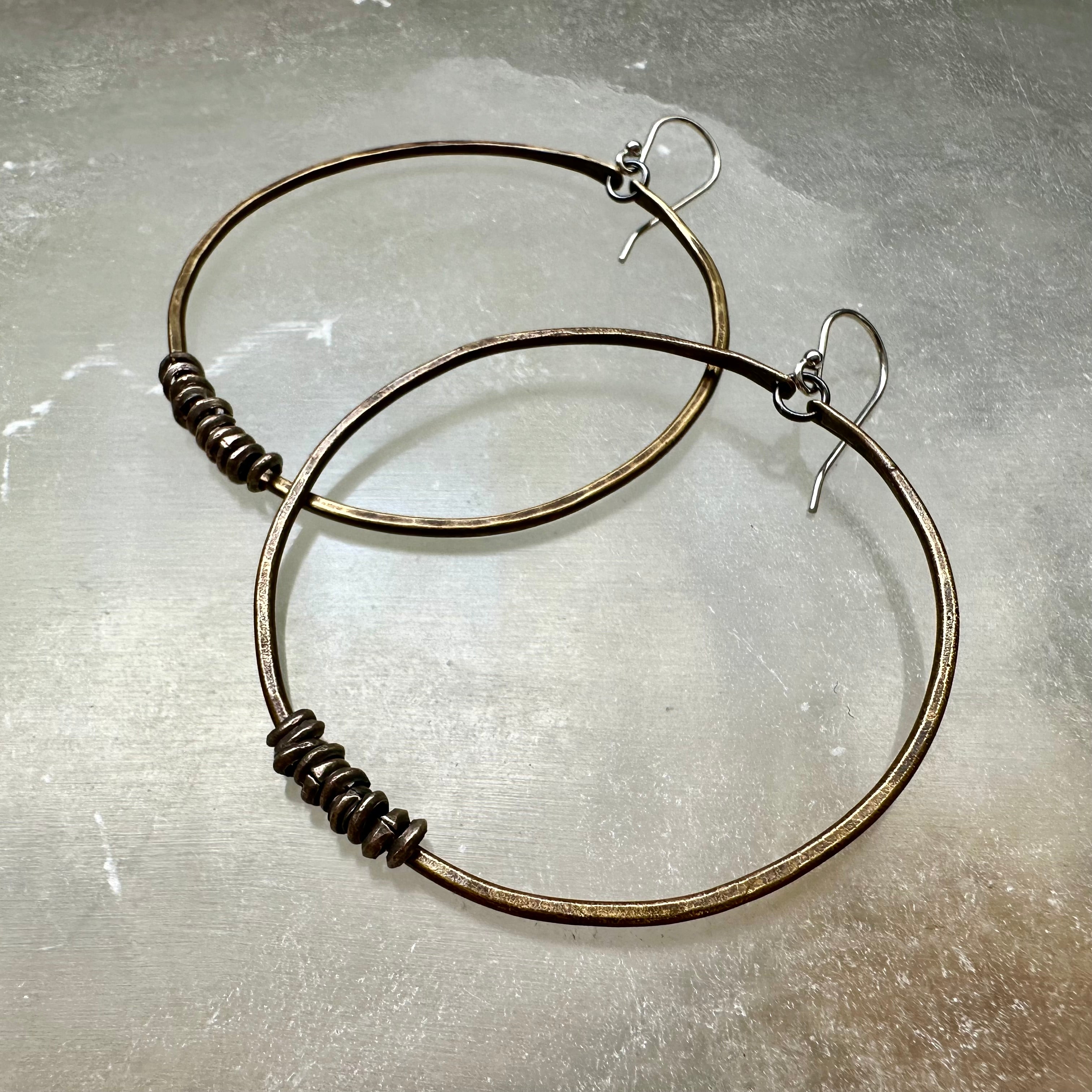 Brass Hoop Earrings with Heishi