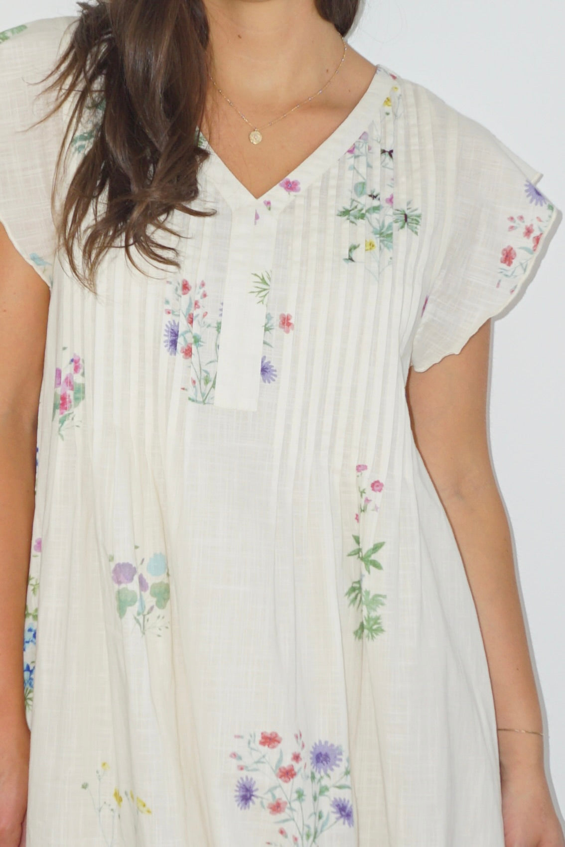 Doris Midi Dress in Cream Botanical