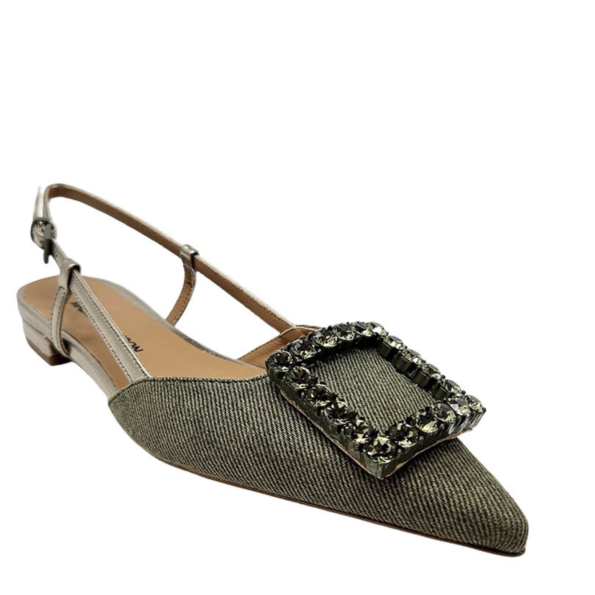 Khaki/Gold Sling Back Flat