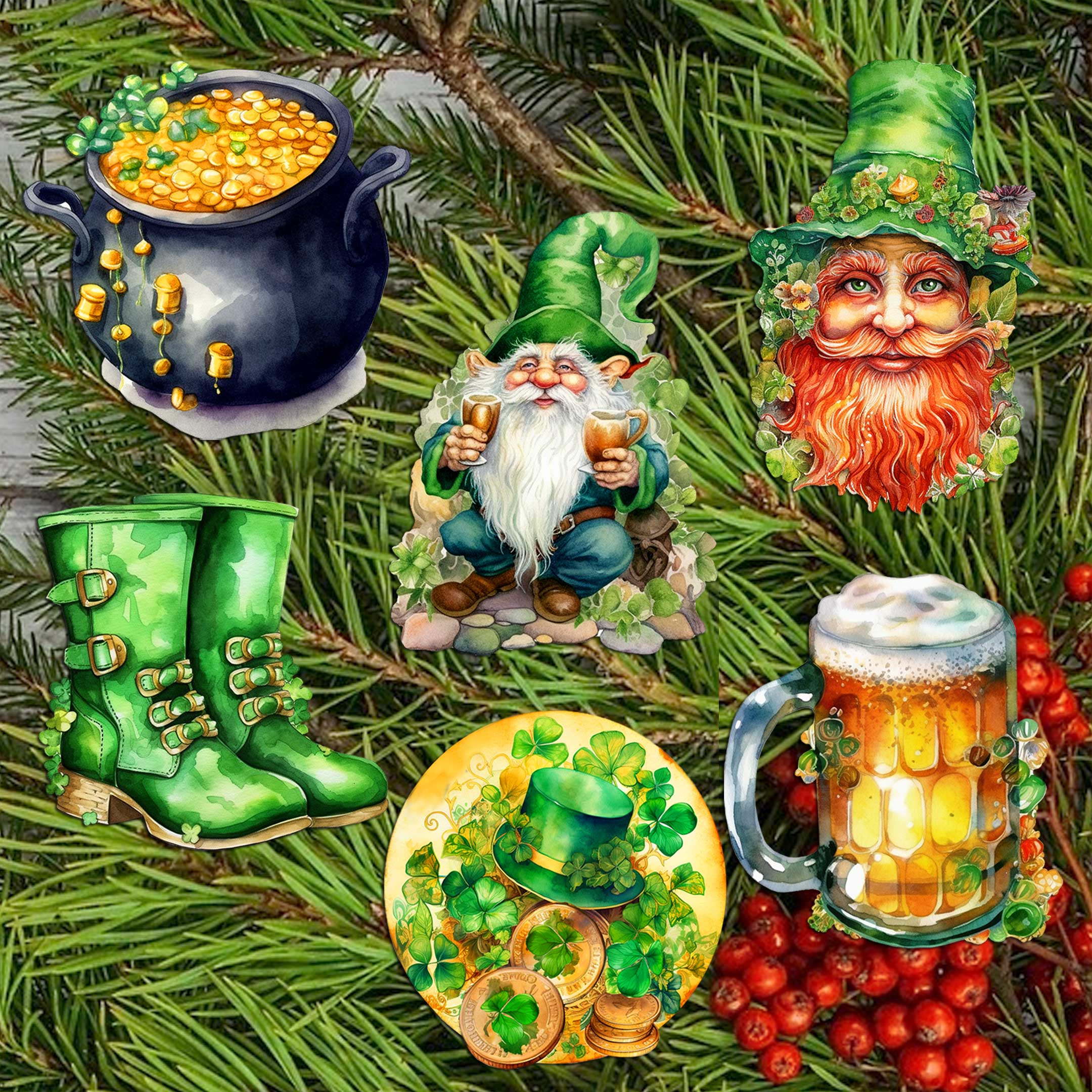 St. Patrick Day Decorative Wooden Clip-on Ornaments Set of 6 by G. Debrekht - St. Patrick Day Decor - 8090058C-S6