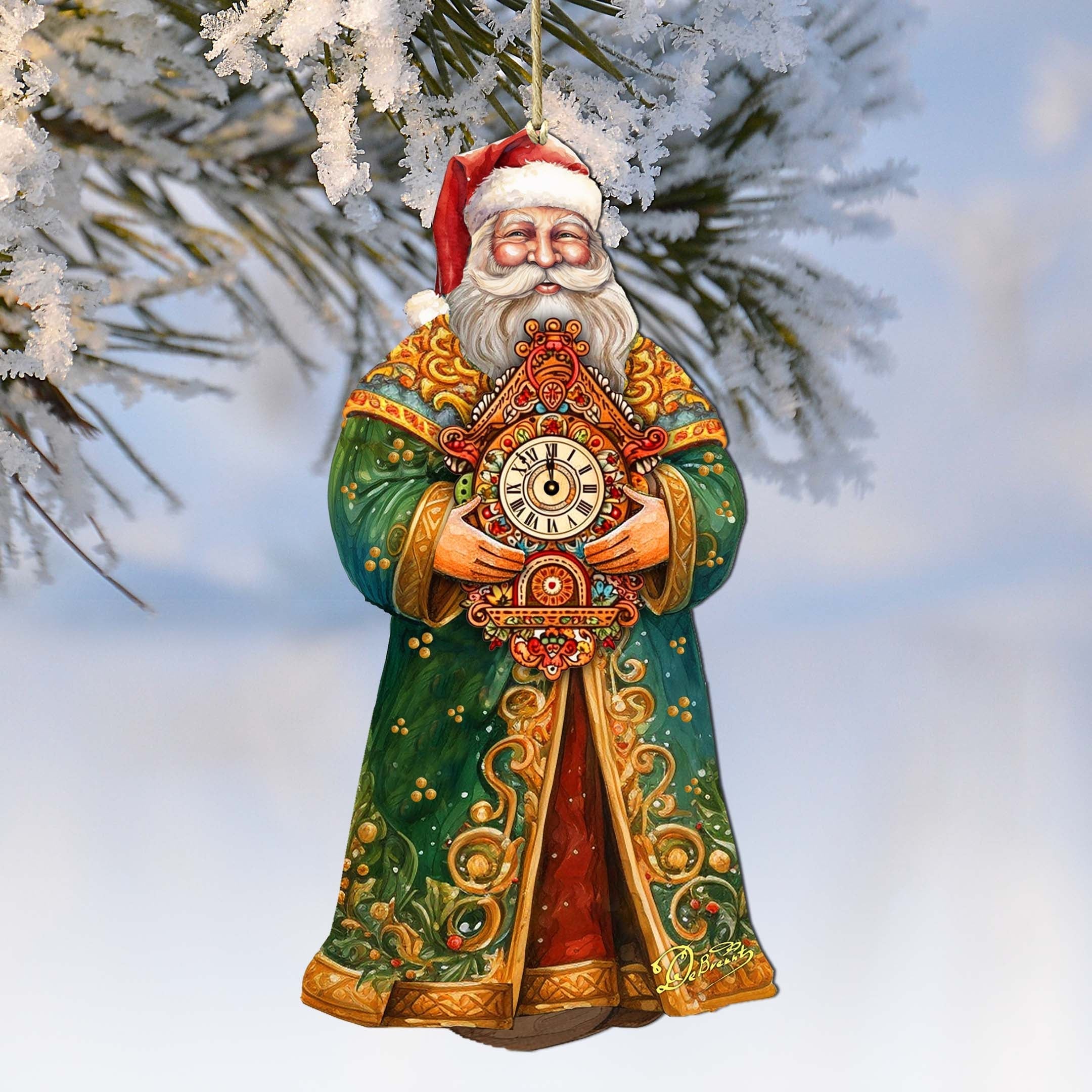 St. Nick's Magic Clock Wooden Ornaments by G. Debrekht - Christmas Santa Snowman Decor - 8691412
