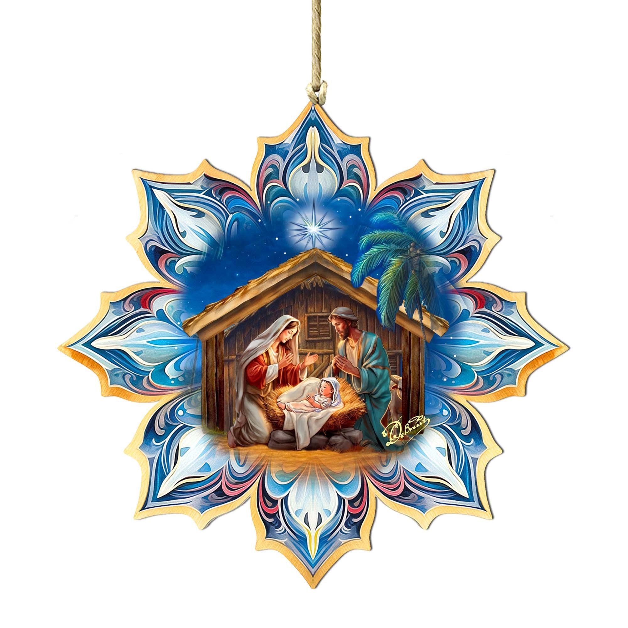 Holy Family Snowflake Wooden Ornaments by G. Debrekht - Nativity Holiday Decor - 8688439