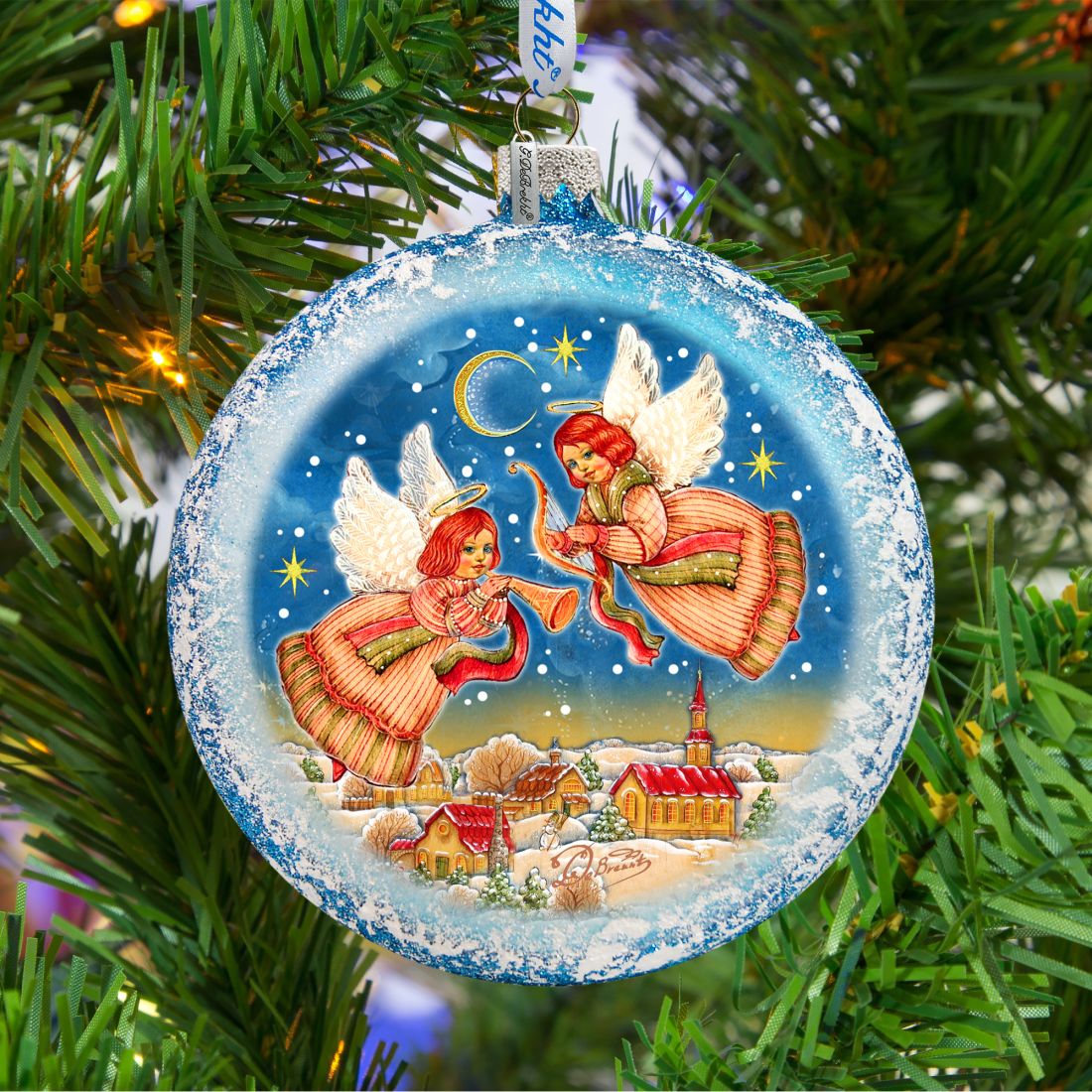 Guardian Angels Glass Ornament by G. DeBrekht - Nativity Holiday Decor - 744-038