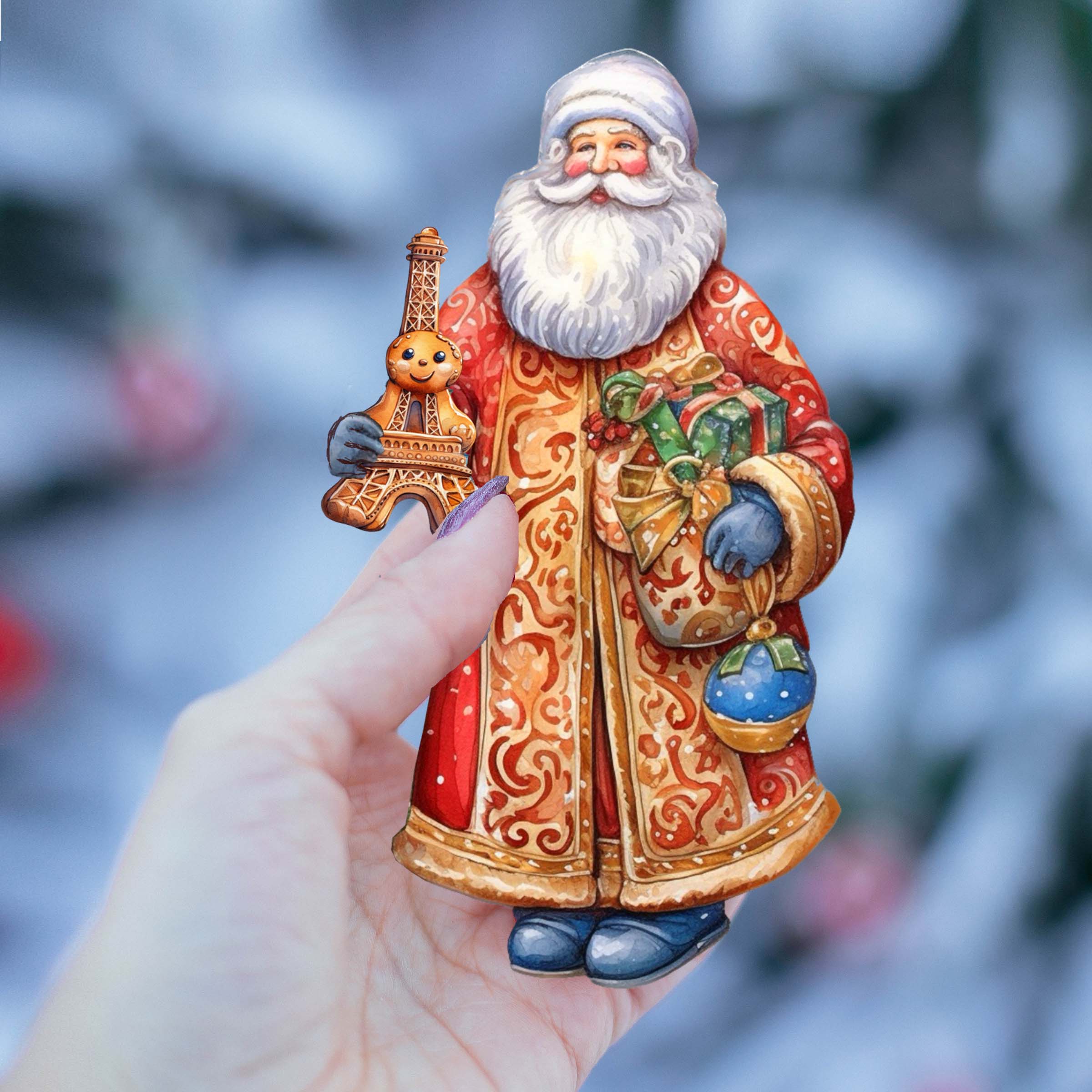 Santas Around the World - French Inspired Santa - Wooden Ornaments Set of 3 by G. DeBrekht Christmas Santa Snowman Decor - 8091303S3