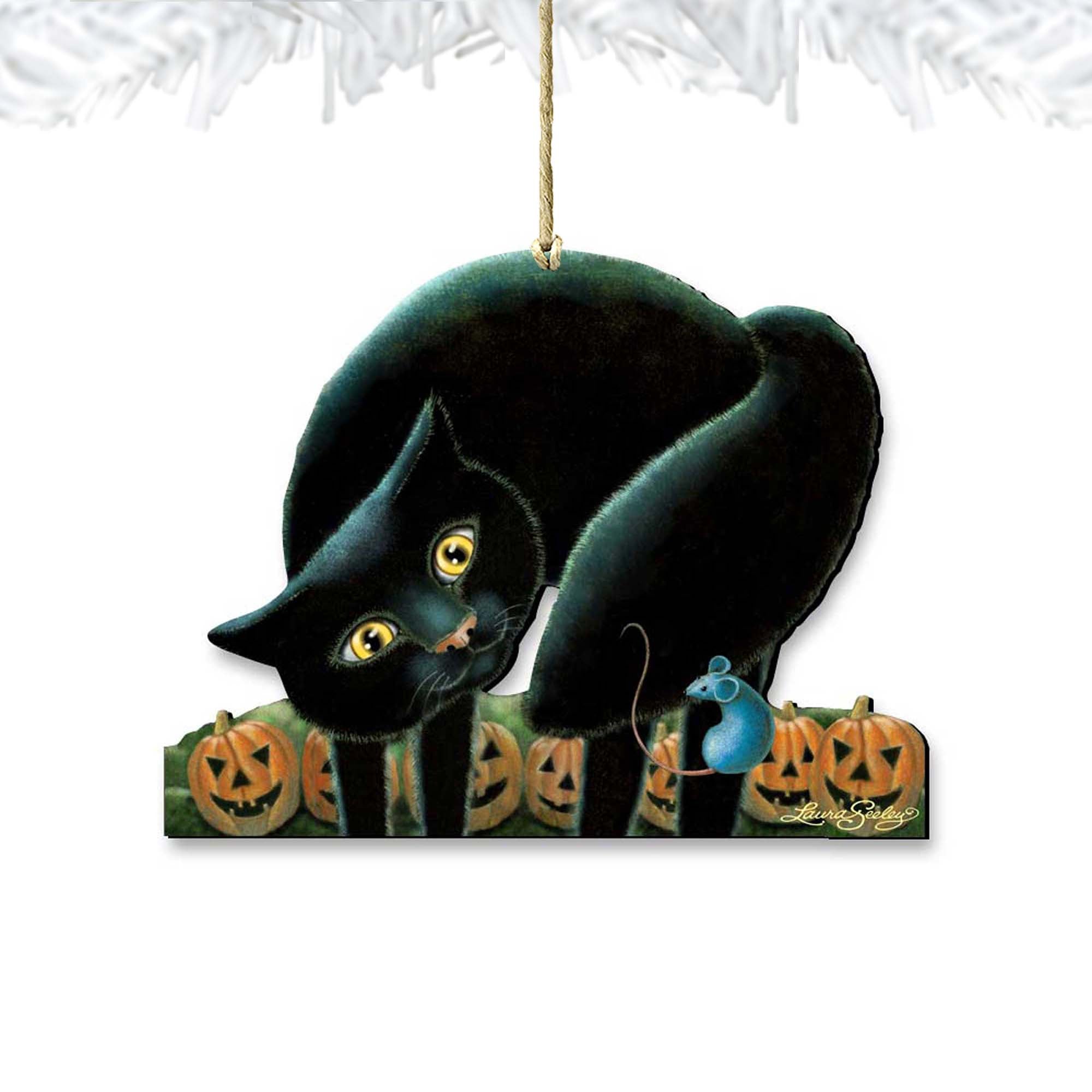 Spooky Cat Wooden Ornaments by Laura Seeley - Thanksgiving Halloween Decor - 8512056-LS