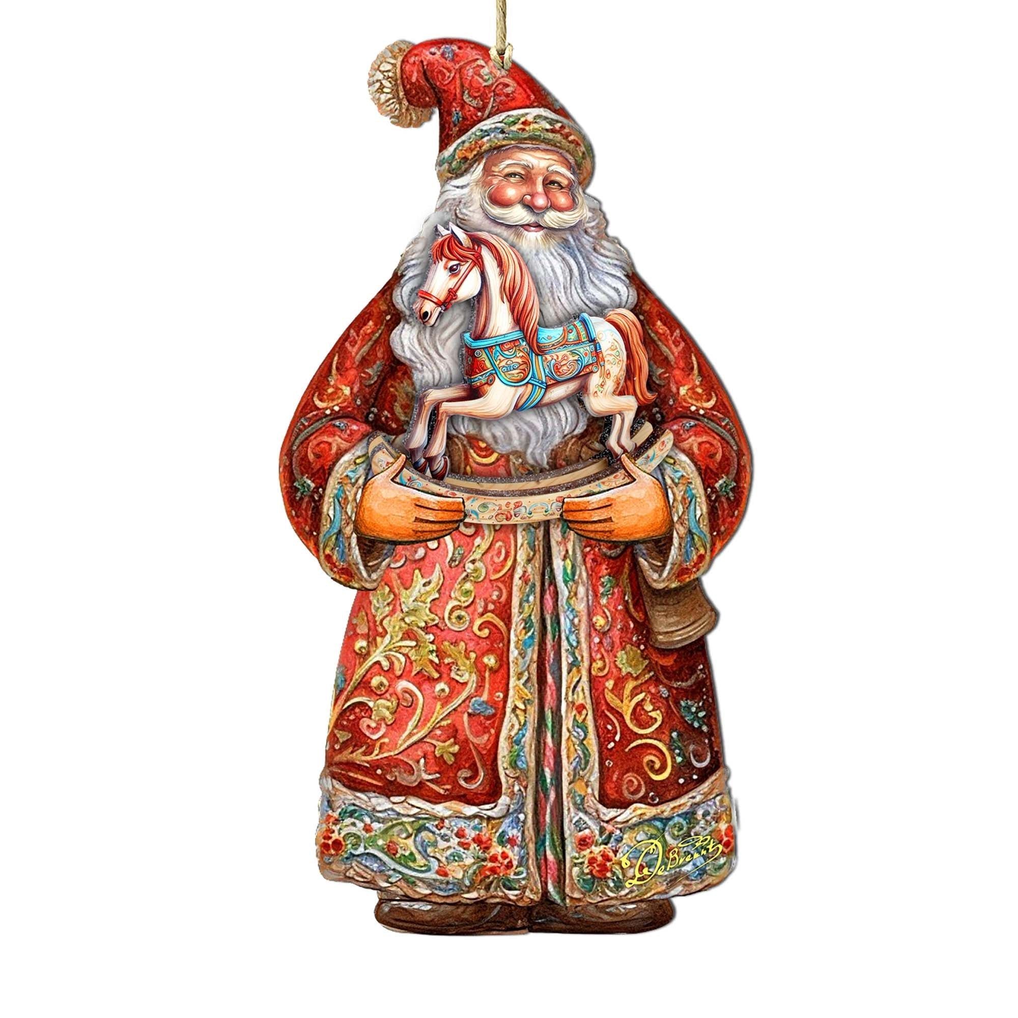 Santa's Nostalgic Rocking Horse Wooden Ornaments by G. Debrekht - Christmas Santa Snowman Decor - 8691414