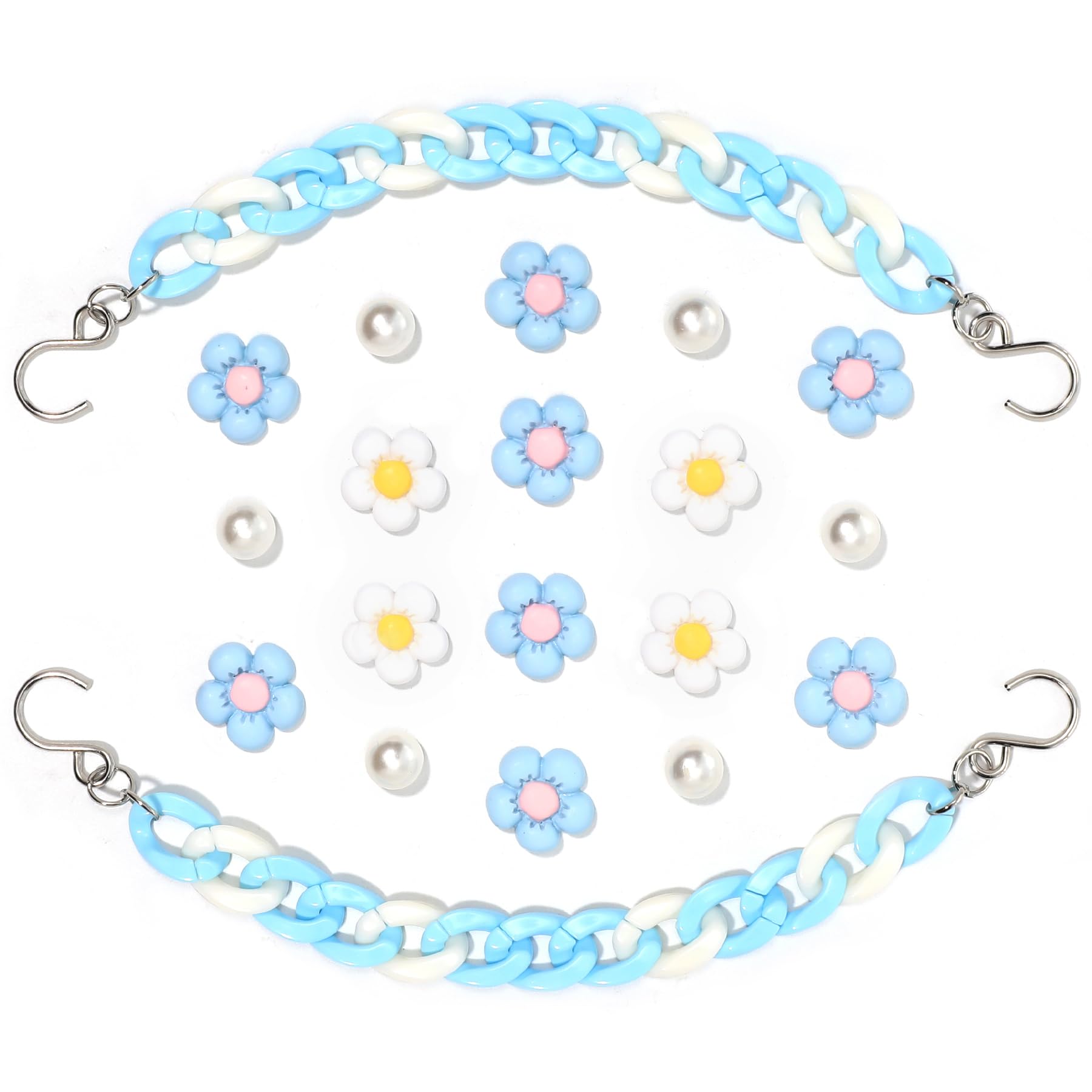 2Pcs Acrylic Shoe Chains for Women, 18Pcs Flower Pearl Shoe Charms Accessories for Clog Sandals, DIY Shoe Decoration Charms for Girls, Party Favor