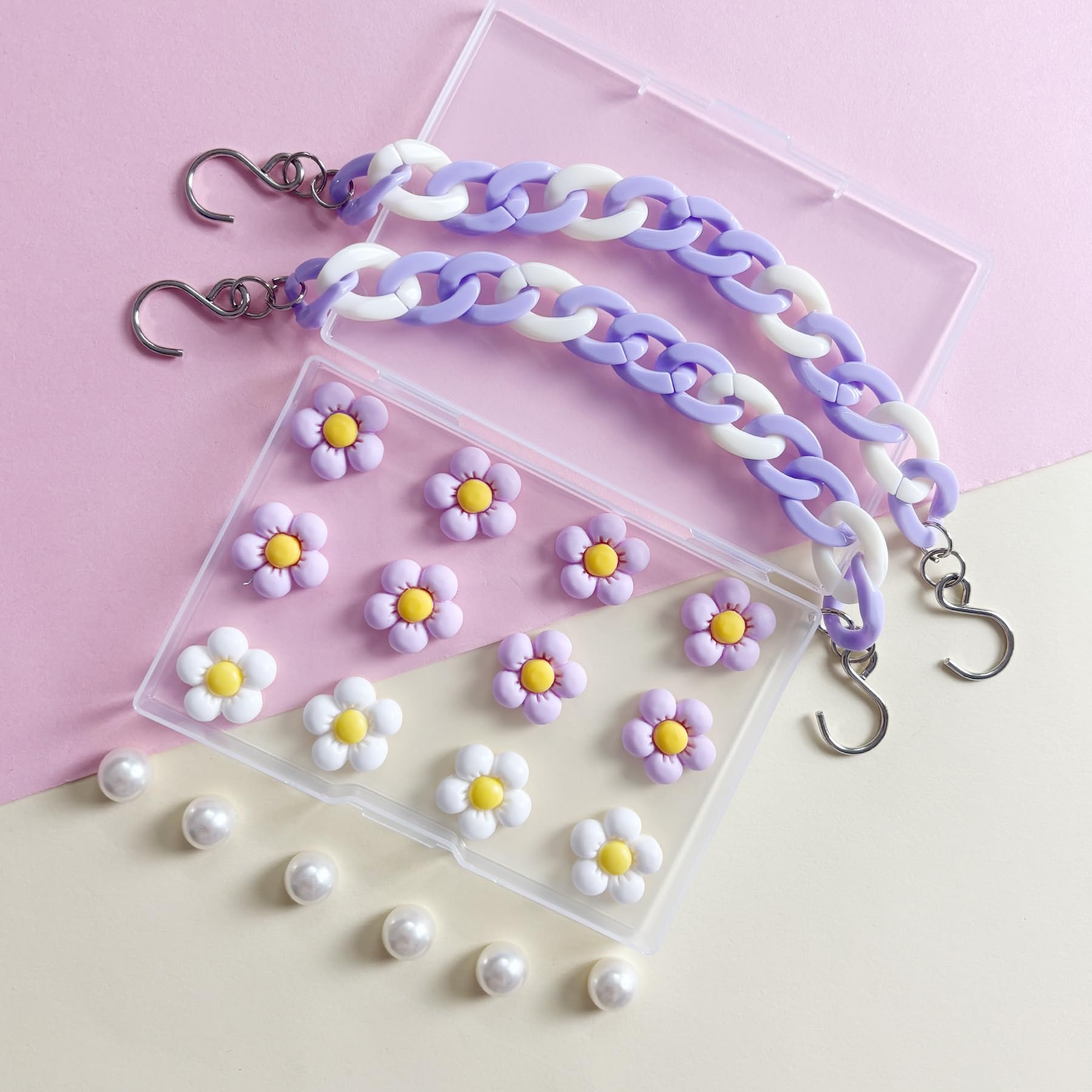 2Pcs Acrylic Shoe Chains for Women, 18Pcs Flower Pearl Shoe Charms Accessories for Clog Sandals, DIY Shoe Decoration Charms for Girls, Party Favor