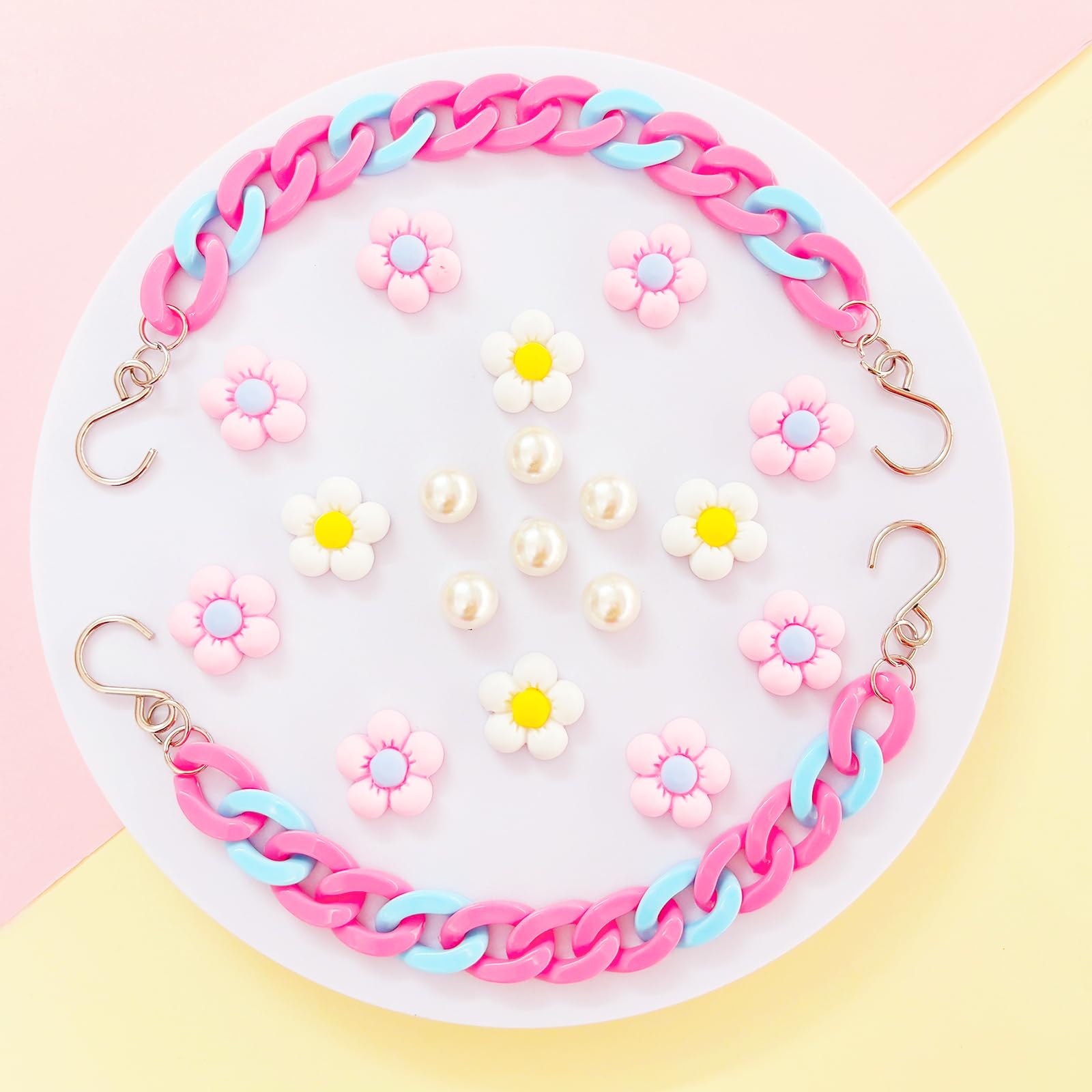 2Pcs Acrylic Shoe Chains for Women, 18Pcs Flower Pearl Shoe Charms Accessories for Clog Sandals, DIY Shoe Decoration Charms for Girls, Party Favor