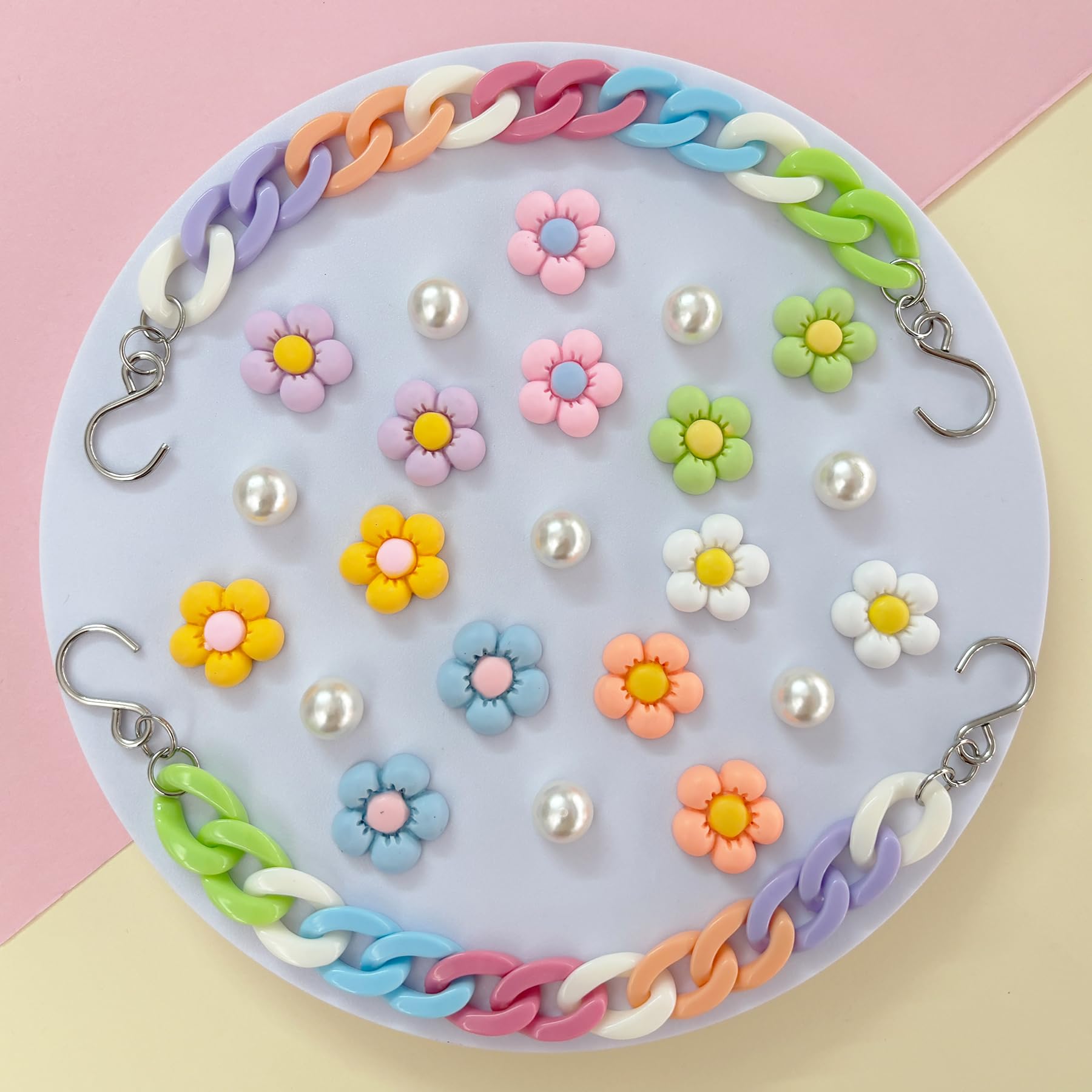 2Pcs Acrylic Shoe Chains for Women, 18Pcs Flower Pearl Shoe Charms Accessories for Clog Sandals, DIY Shoe Decoration Charms for Girls, Party Favor