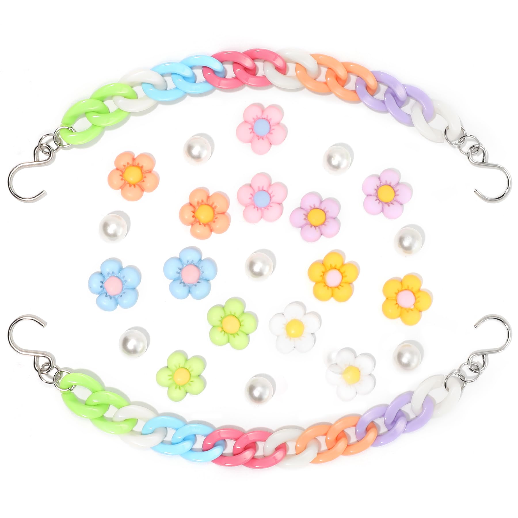 2Pcs Acrylic Shoe Chains for Women, 18Pcs Flower Pearl Shoe Charms Accessories for Clog Sandals, DIY Shoe Decoration Charms for Girls, Party Favor