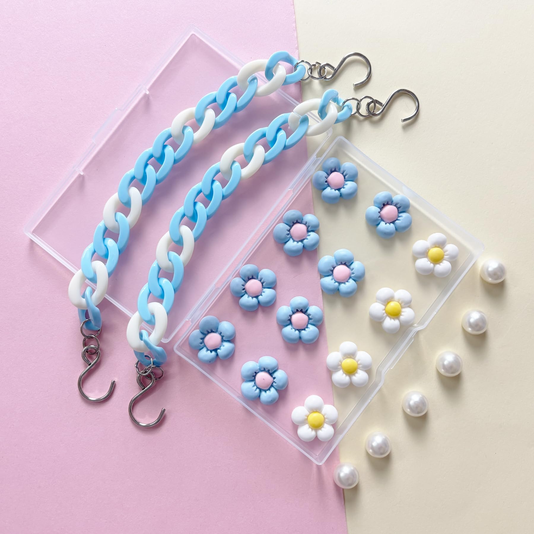 2Pcs Acrylic Shoe Chains for Women, 18Pcs Flower Pearl Shoe Charms Accessories for Clog Sandals, DIY Shoe Decoration Charms for Girls, Party Favor