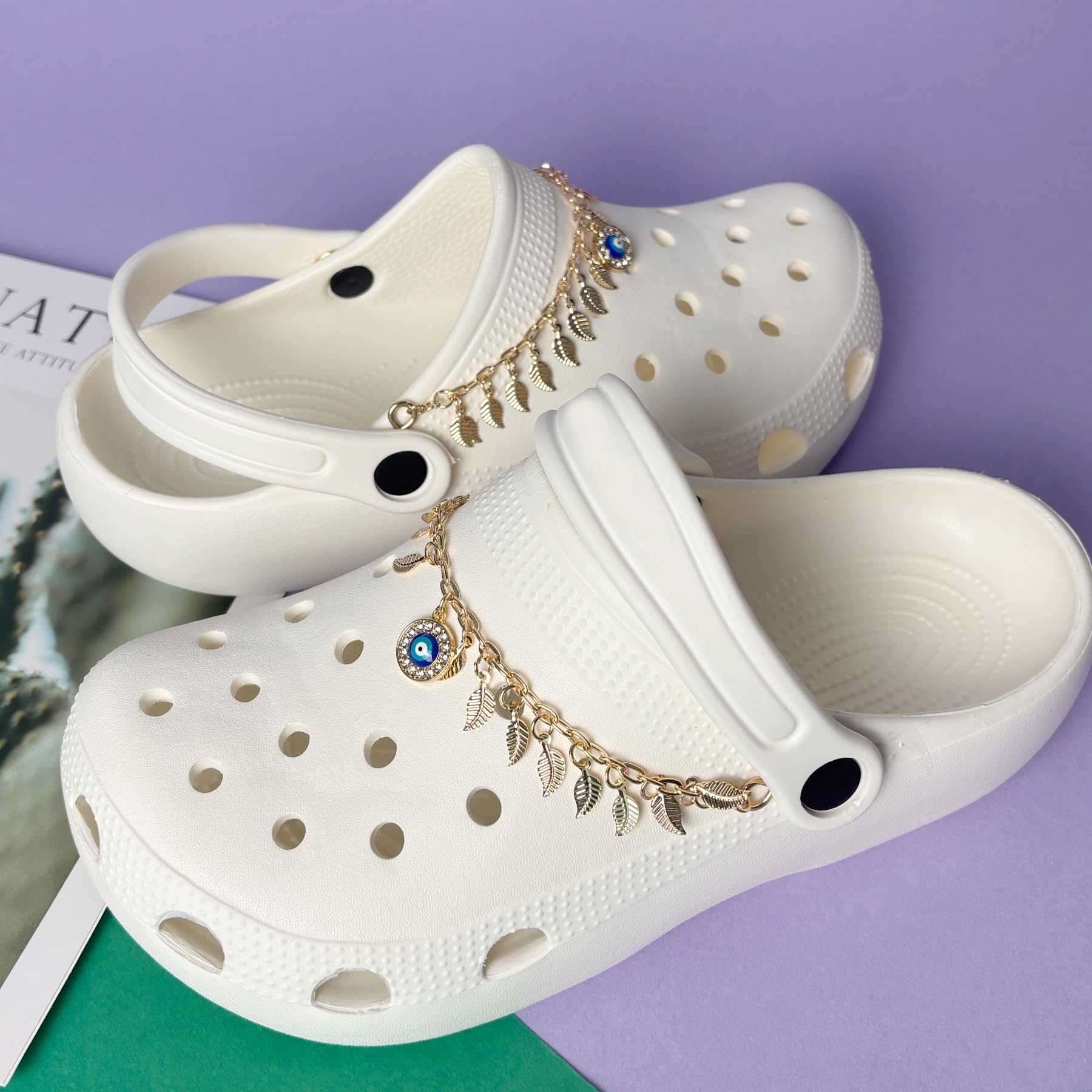 2Pcs Bling Evil Eye Shoe Chains for Girls for Clog Sandals, Gothic Shoe Decoration Charms for Women