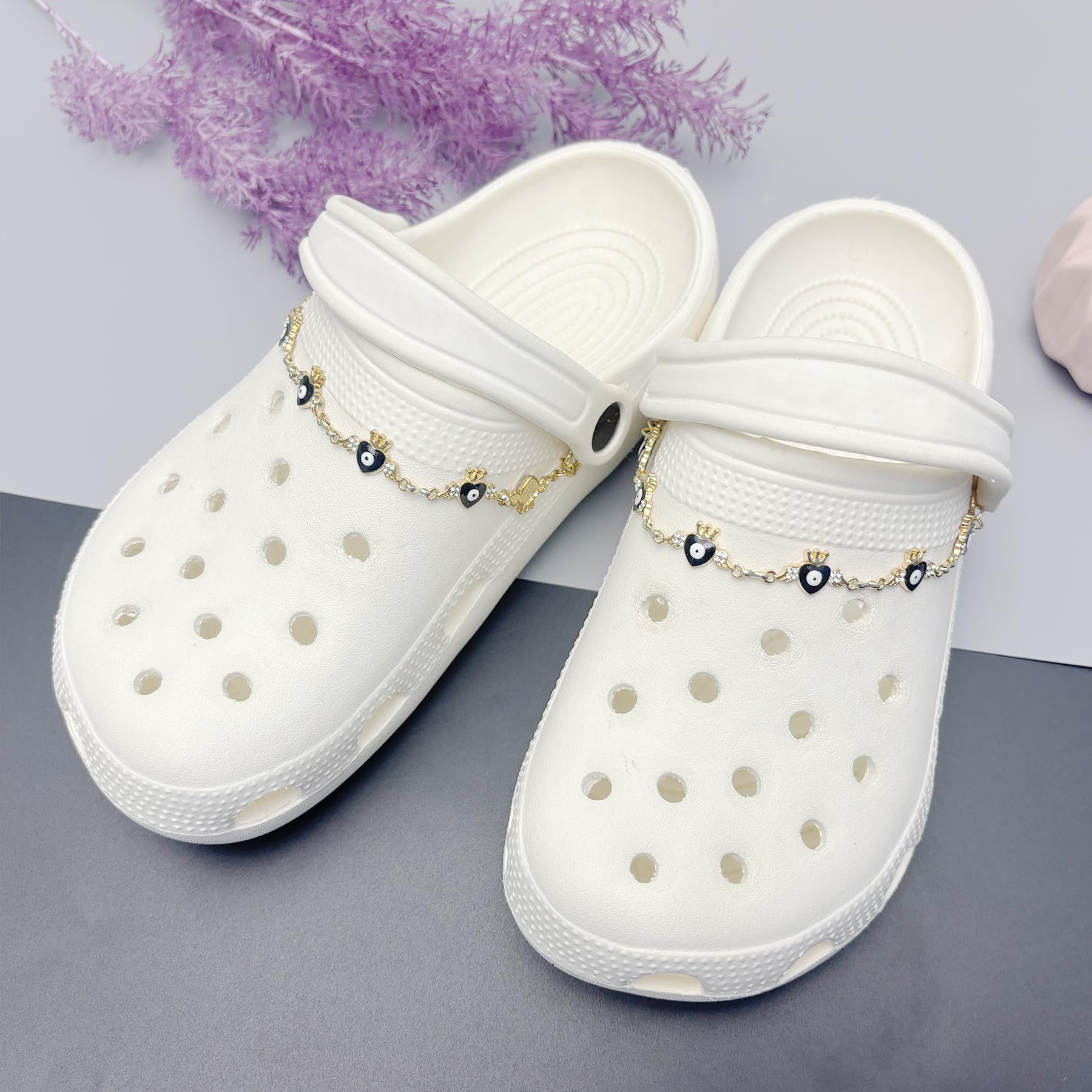 2Pcs Bling Evil Eye Shoe Chains for Girls for Clog Sandals, Gothic Shoe Decoration Charms for Women