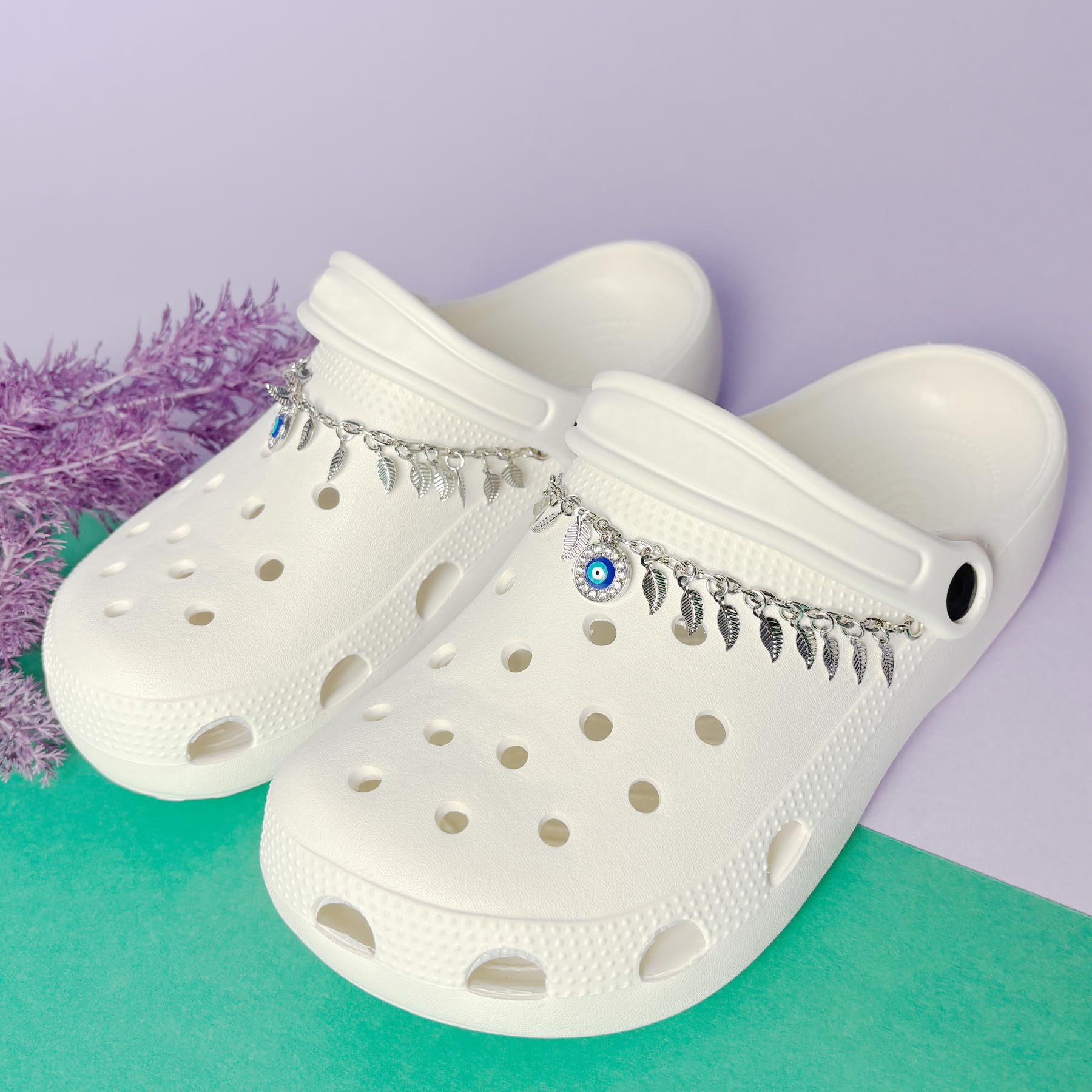 2Pcs Bling Evil Eye Shoe Chains for Girls for Clog Sandals, Gothic Shoe Decoration Charms for Women