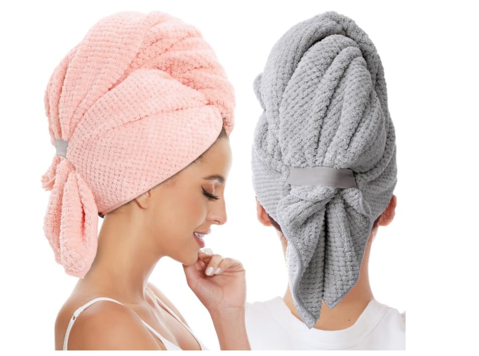 2Pcs Its Large Size (23in x 41.34in) Accommodates All Hair Types, from Short to Long and Thin to Thick. The Soft Microfiber Material is Kind to Your Hair(Super Good qualiey) (Blue & Gray)