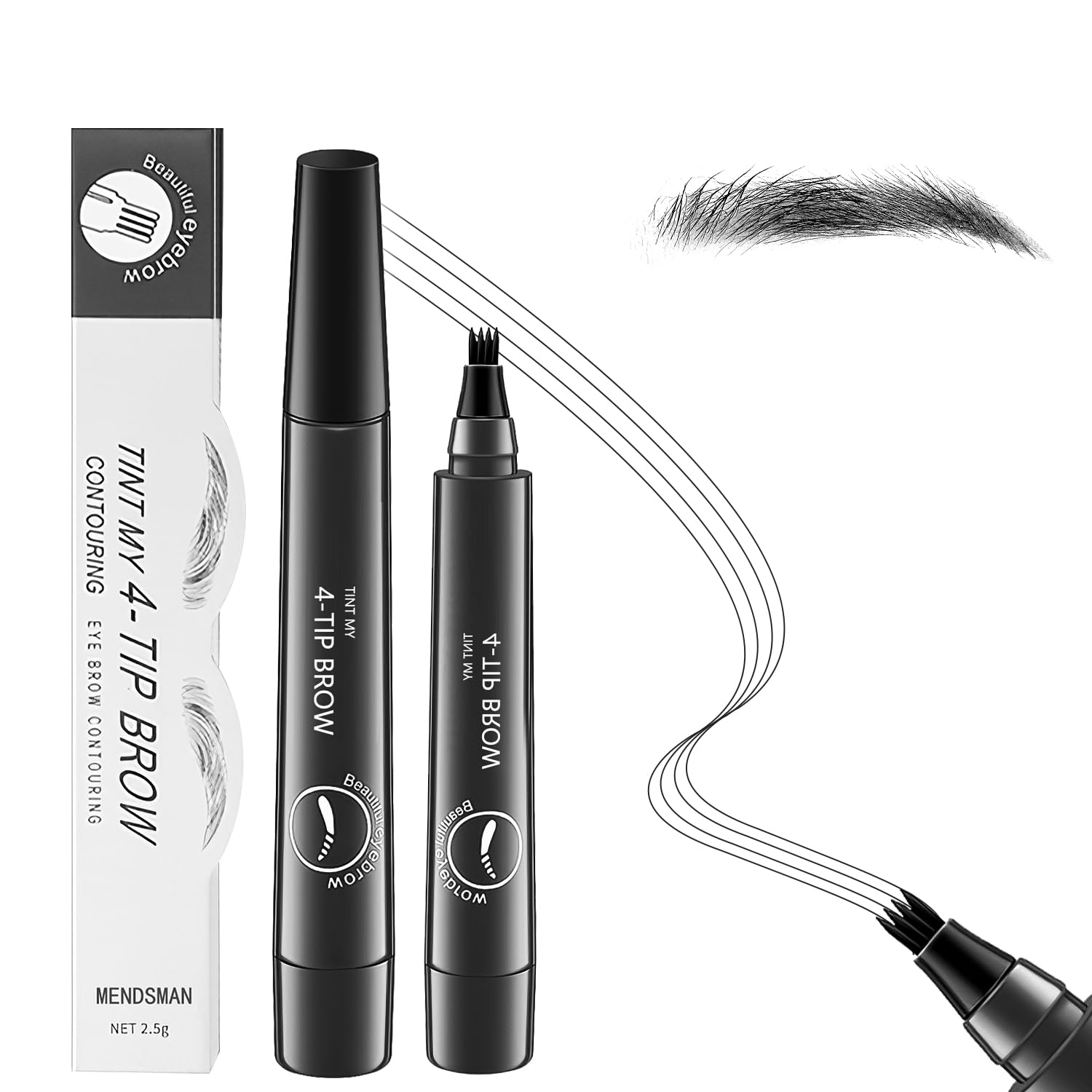 2Pcs Magic Microblading Eyebrow Pencil, 4-Tip Brow Pencil with Micro-Fork Tip, 3D Waterproof Microblading Eyebrow Pen, Eyebrow Tattoo Pen for Natural Makeup (Dark Brown)