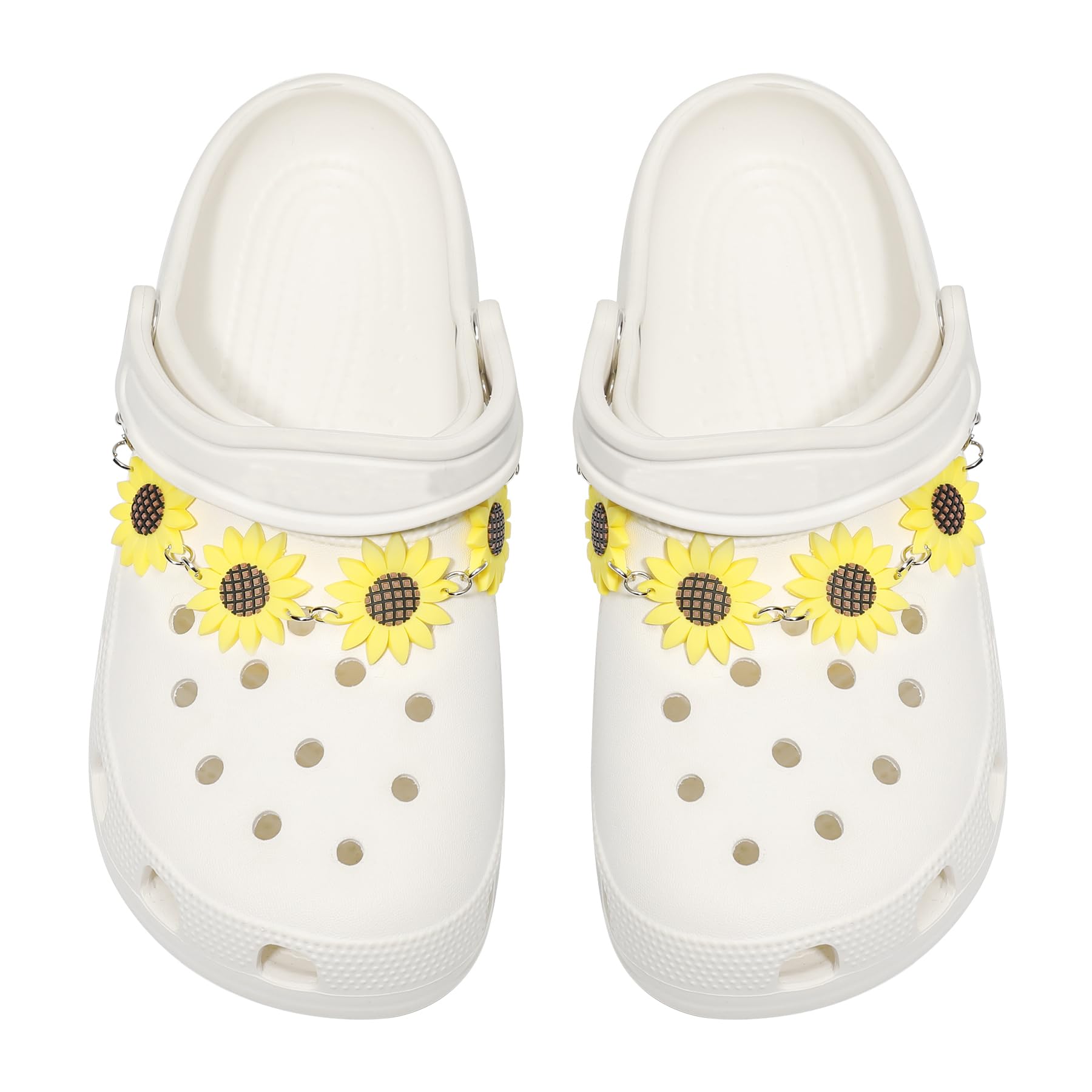 2Pcs Sunflower PVC Shoe Chains for Women, Shoe Charms for Clog Sandals, DIY Rubber Shoe Decoration Charms for Girls, Party Favor