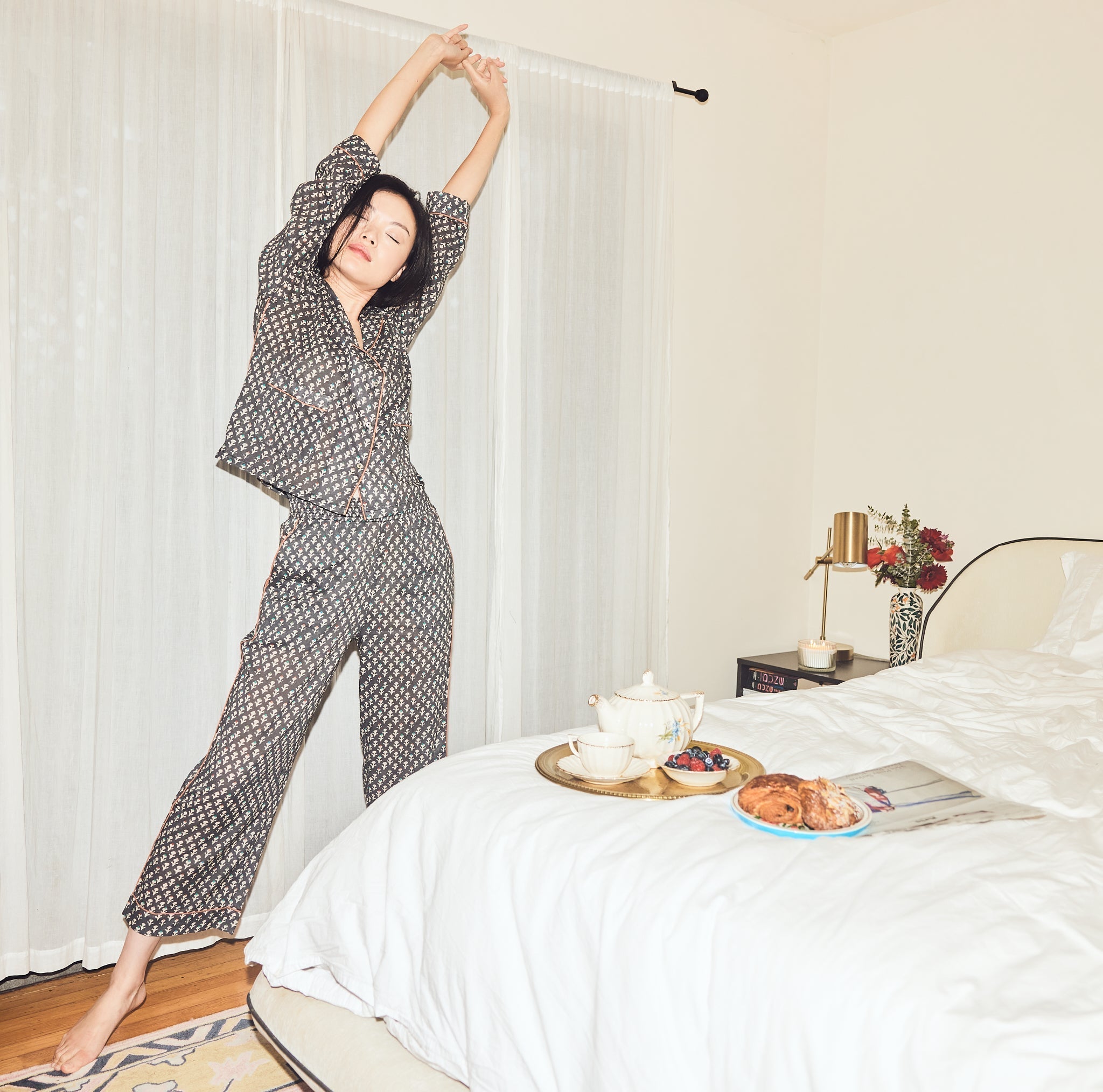 Rosie Pajama Top - Faded Black/Cream Dot print