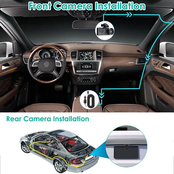 3 Channel Dash Cam Front Inside Rear Vehicle Driving Recorder Car DVR with 32G MMC Card G Sensor Motion Detection Parking Monitor Loop Recording