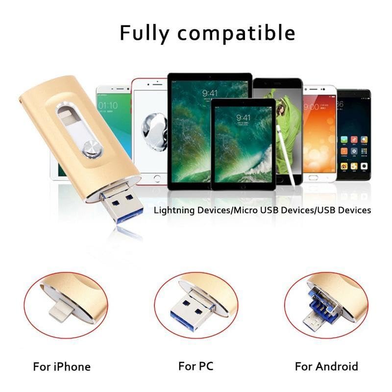 3 - in - 1 Flash Drive: 128GB, Lightning/USB 3.0/Micro - USB, Blazing - Fast, Multi - Compatible, Stylish(Super Good qualiey) (64, GB)