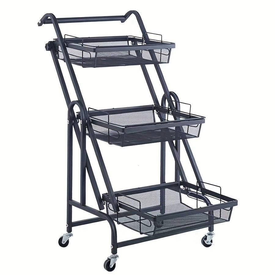 3-layer multi-functional iron durable foldable storage rack Home multi-layer storage rack Kitchen rotating storage rack Storage rack with wheels Practical storage rack