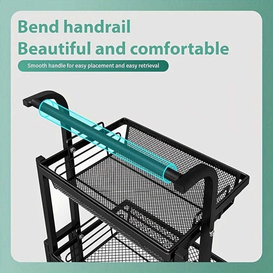 3-layer multi-functional iron durable foldable storage rack Home multi-layer storage rack Kitchen rotating storage rack Storage rack with wheels Practical storage rack