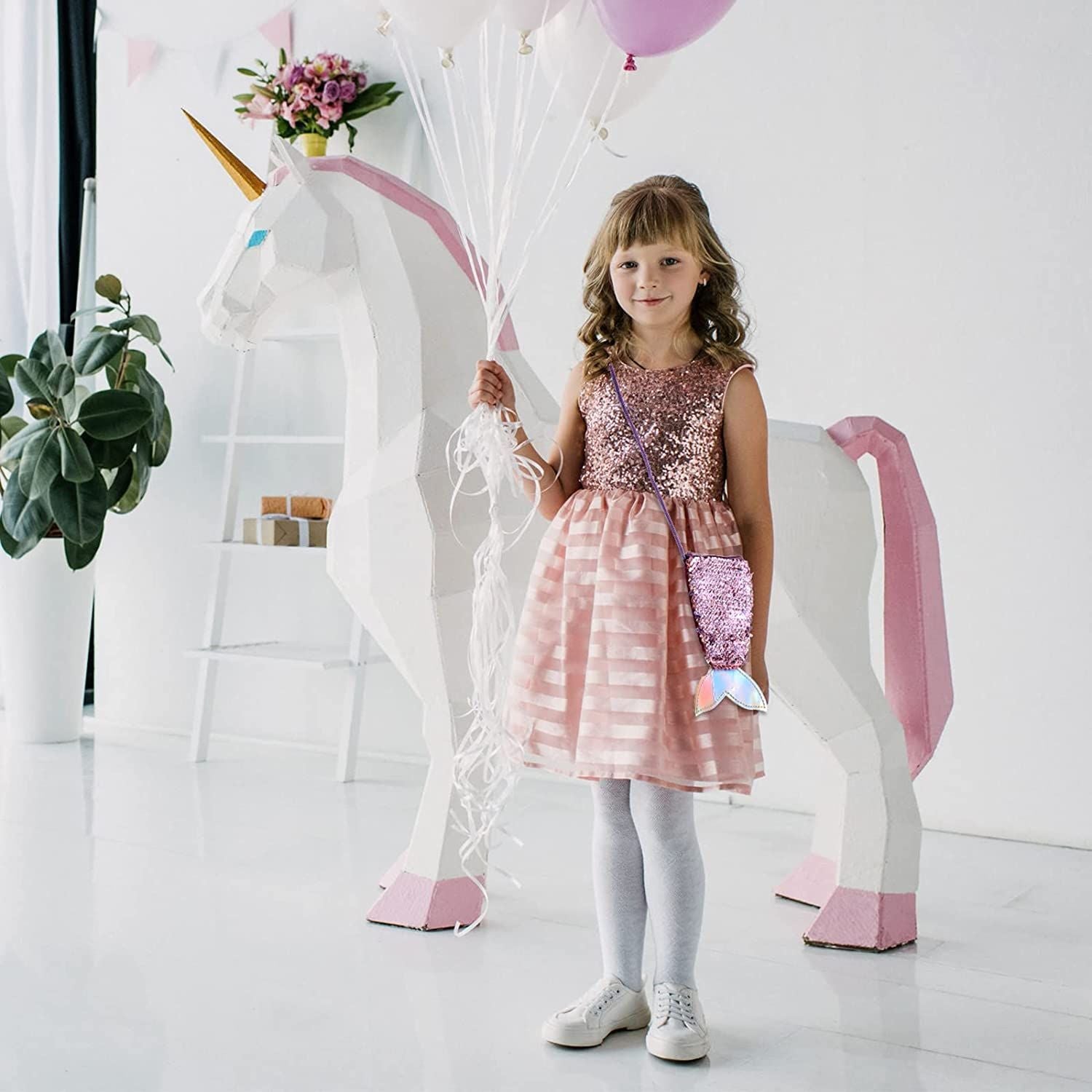 3 Pcs Mermaid Bags Mermaid Tail Glitter Sequin Purse Mini Bags Kids Girls