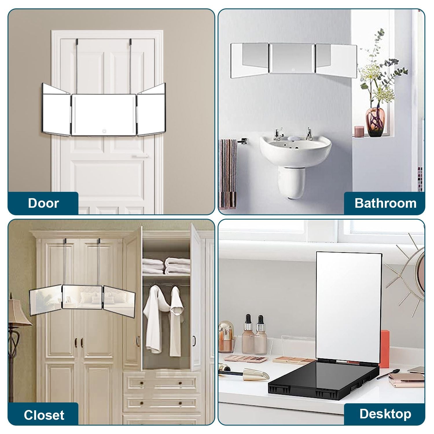 3 Way Mirror with LED Telescopic Hanger Tri-fold Mirror Personal Makeup Mirror with Micro USB Cable for Self Shaving Hair Cutting Dyeing Curling Braiding