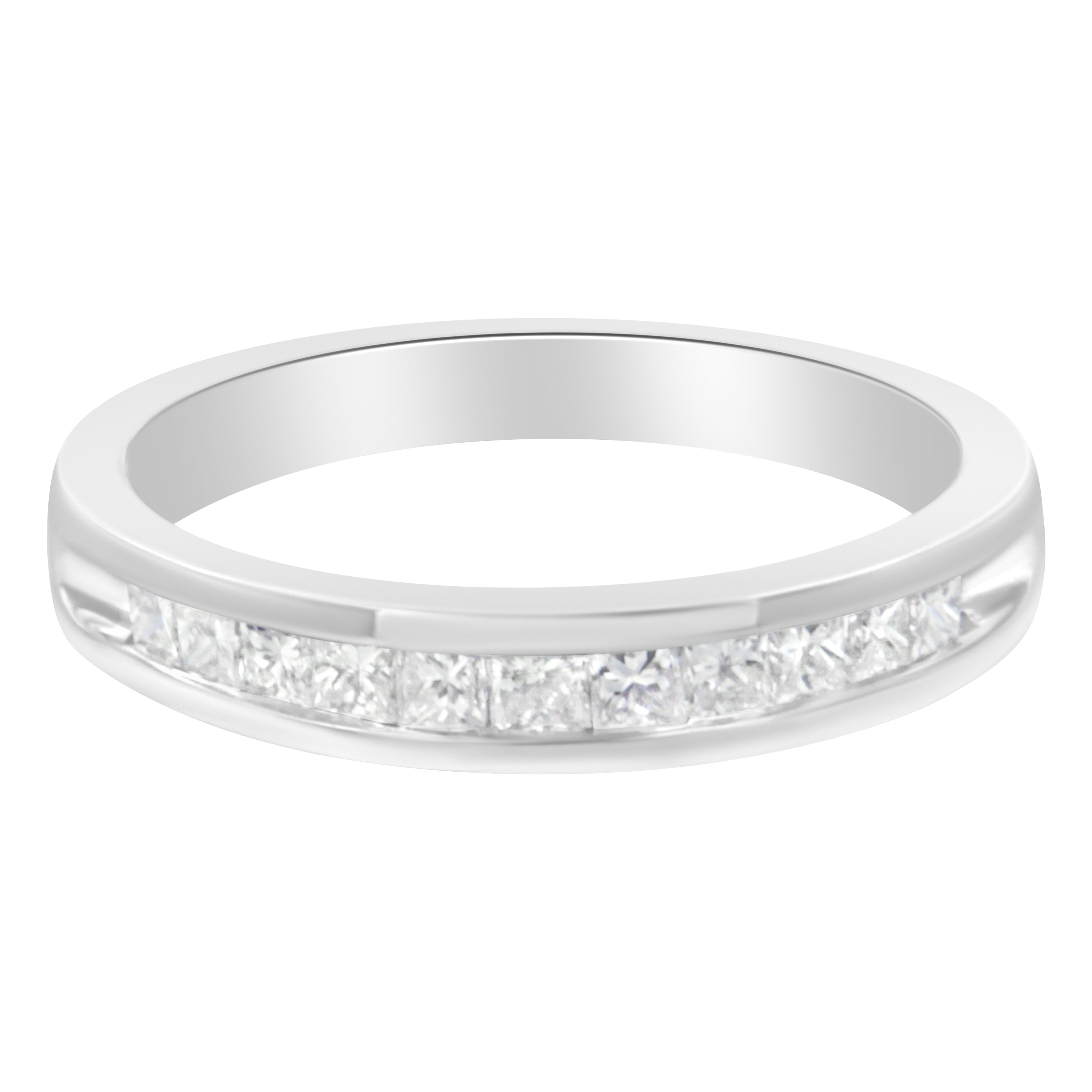 .925 Sterling Silver 1/2 Cttw Princess-Cut Diamond Channel-Set Half-Eternity Wedding Or Anniversary Band Ring (H-I Color, I2 Clarity) - Size 8