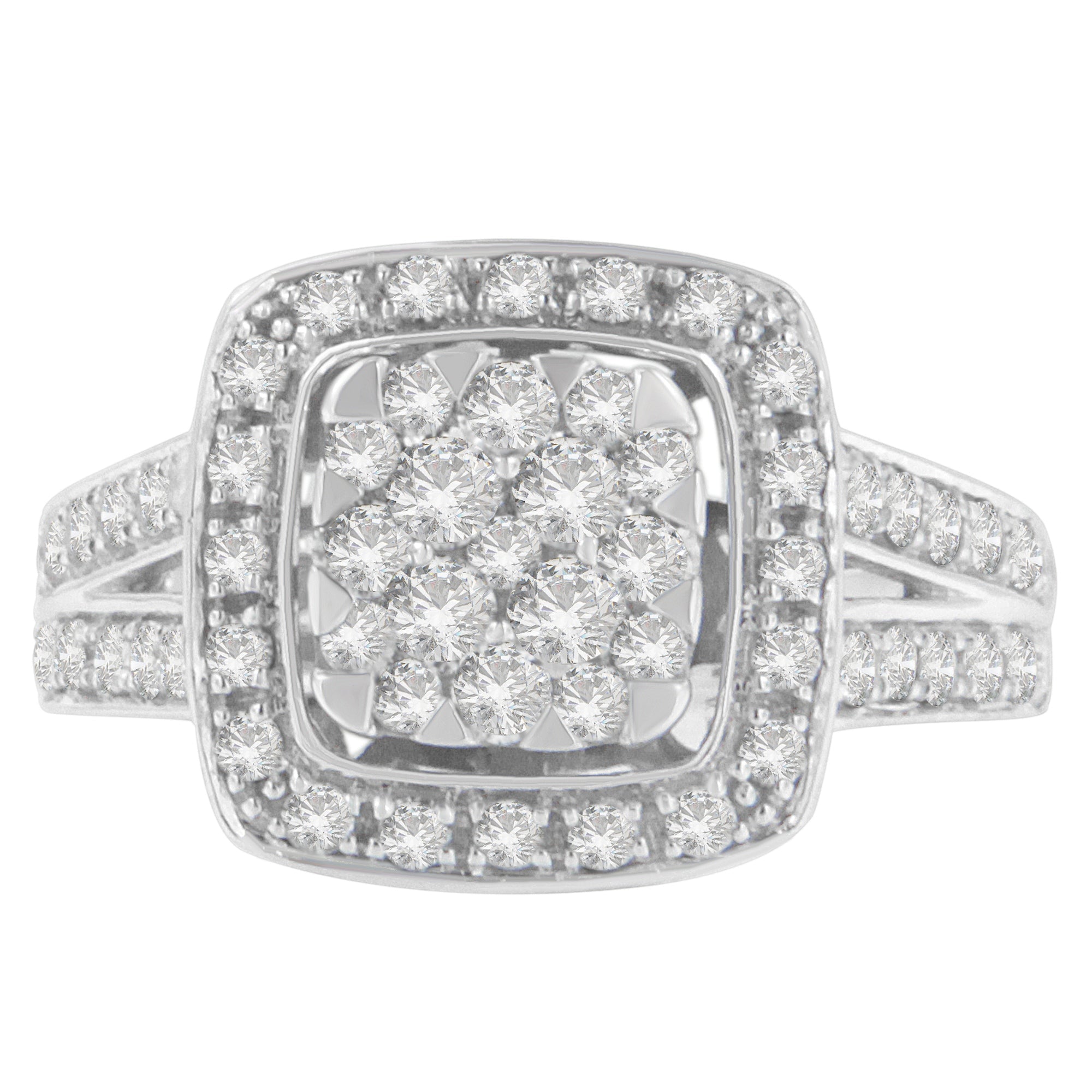 10K White Gold Diamond Cluster Ring (1 Cttw, H-I Color, Si2-I1 Clarity) - Size 6-3/4