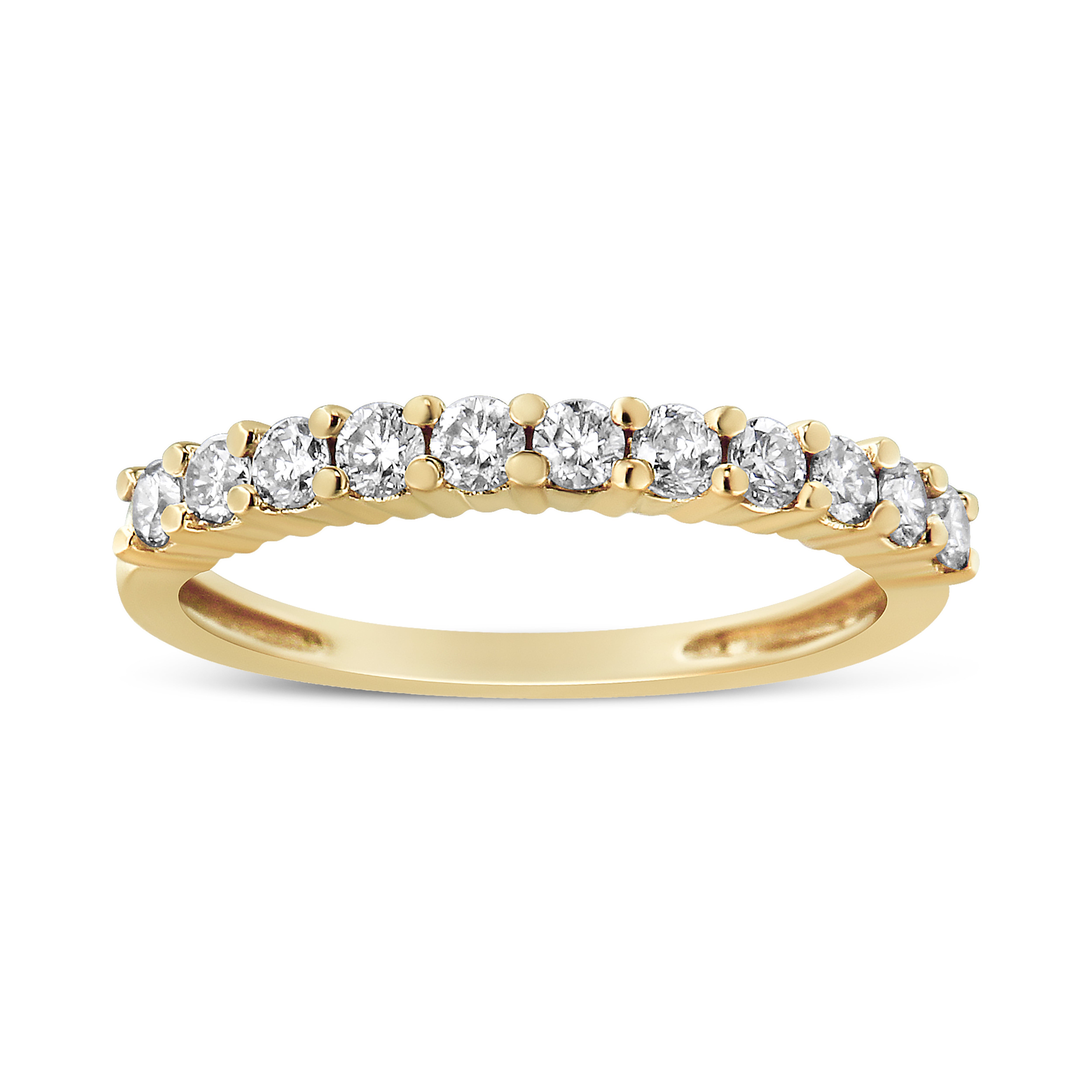 14K Yellow Gold Plated .925 Sterling Silver 1/2 Cttw Shared Prong Set Brilliant Round-Cut Diamond 11 Stone Band Ring (J-K Color, Si2-I1 Clarity) - Size 6
