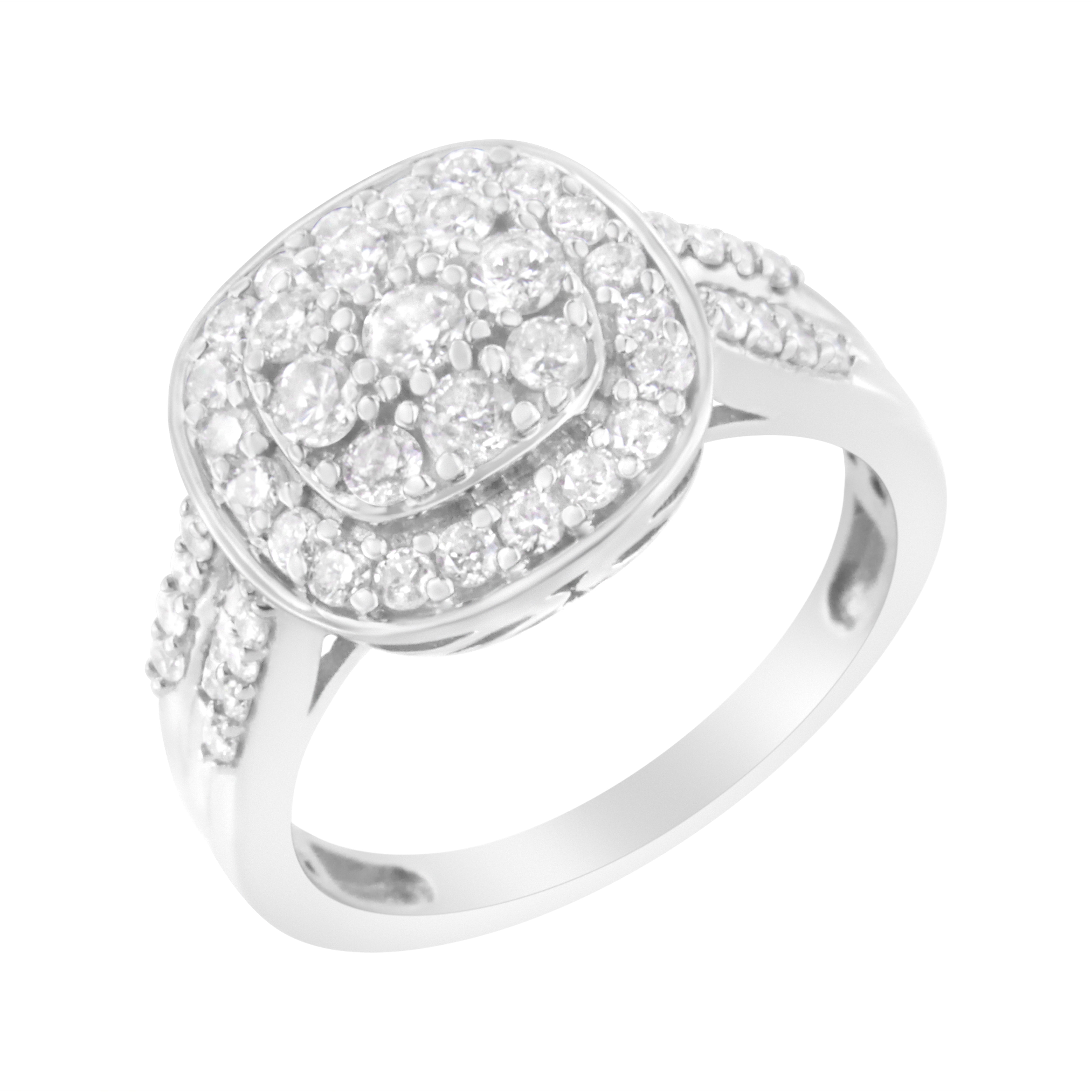 .925 Sterling Silver 1 Cttw Diamond Cocktail Square Ring (H-I Color, I1-I2 Clarity) - Size 9