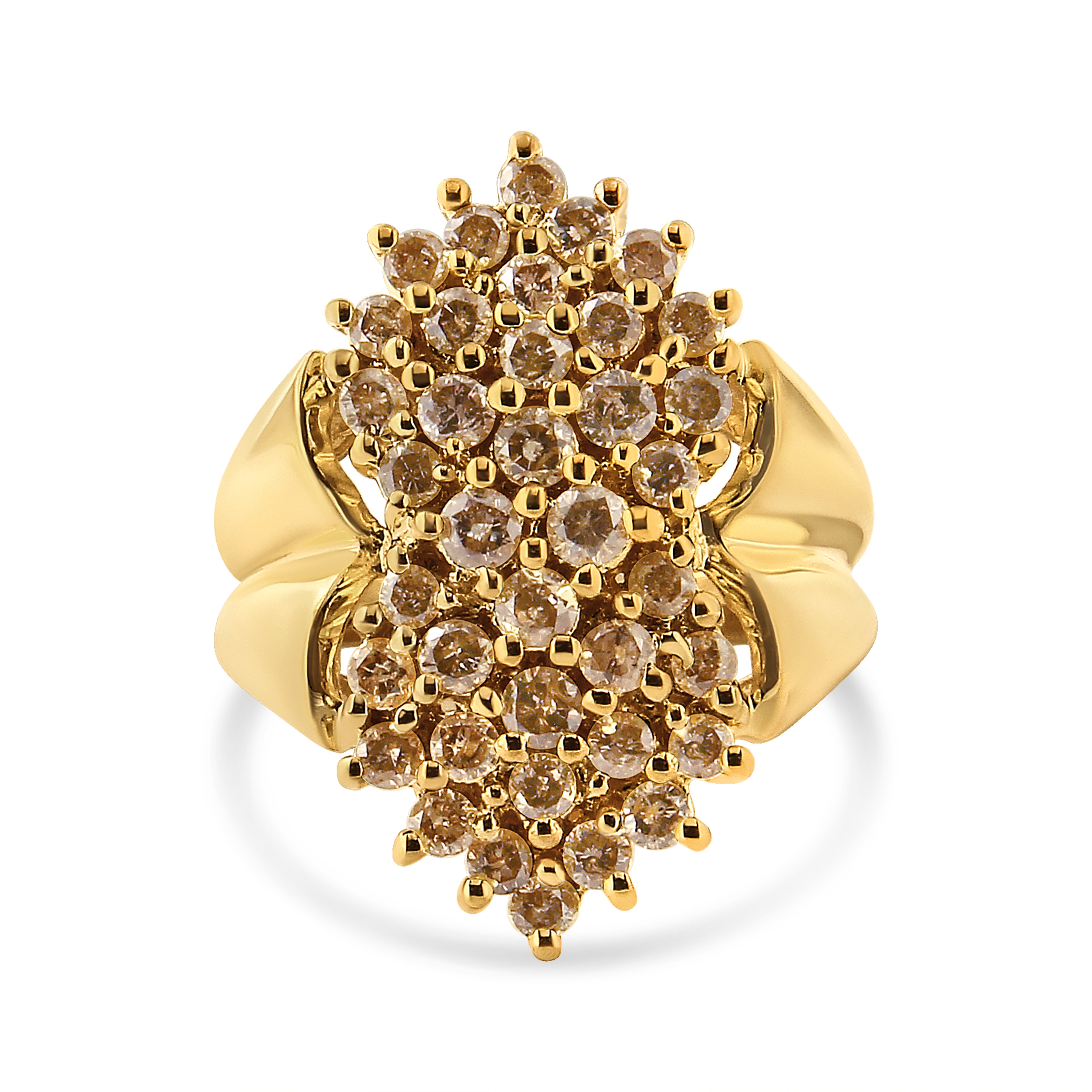 14K Yellow Gold Plated .925 Sterling Silver 1 1/2 Cttw Diamond Cluster Ring (Champagne Color, I2-I3 Clarity) - Size 6