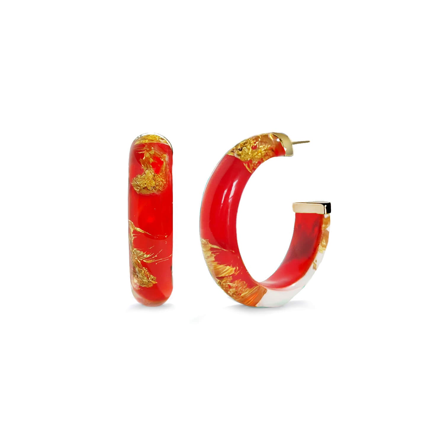 Small Gold Leaf Lucite Hoop Earrings