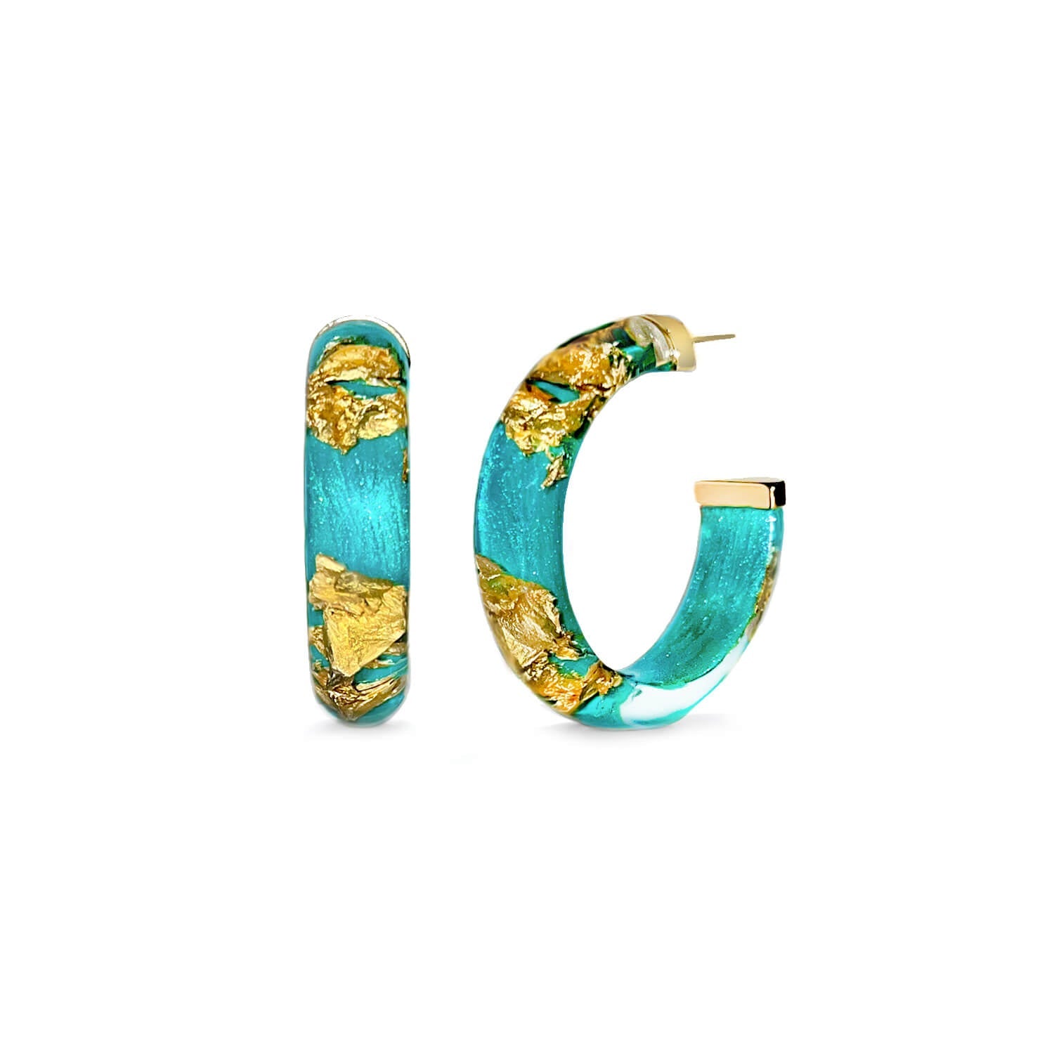 Small Gold Leaf Lucite Hoop Earrings