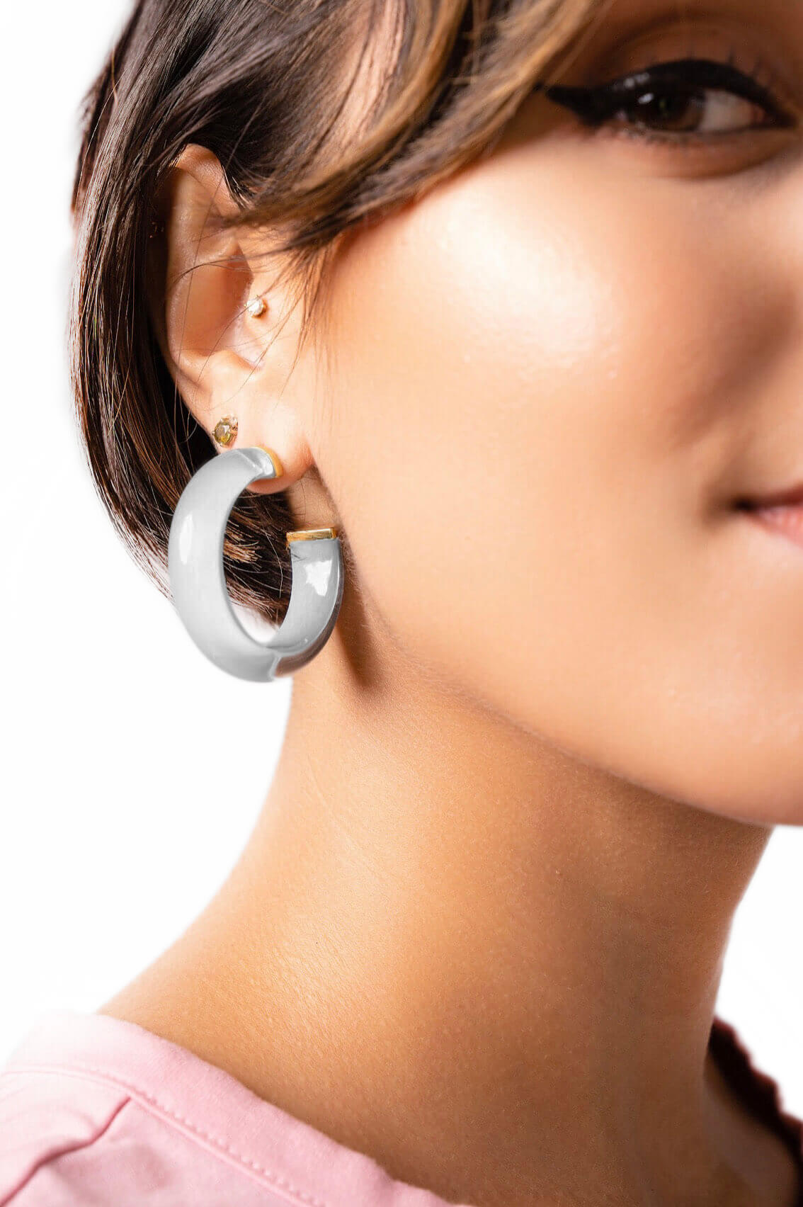 Small Illusion Lucite Hoop Earrings in Neutrals