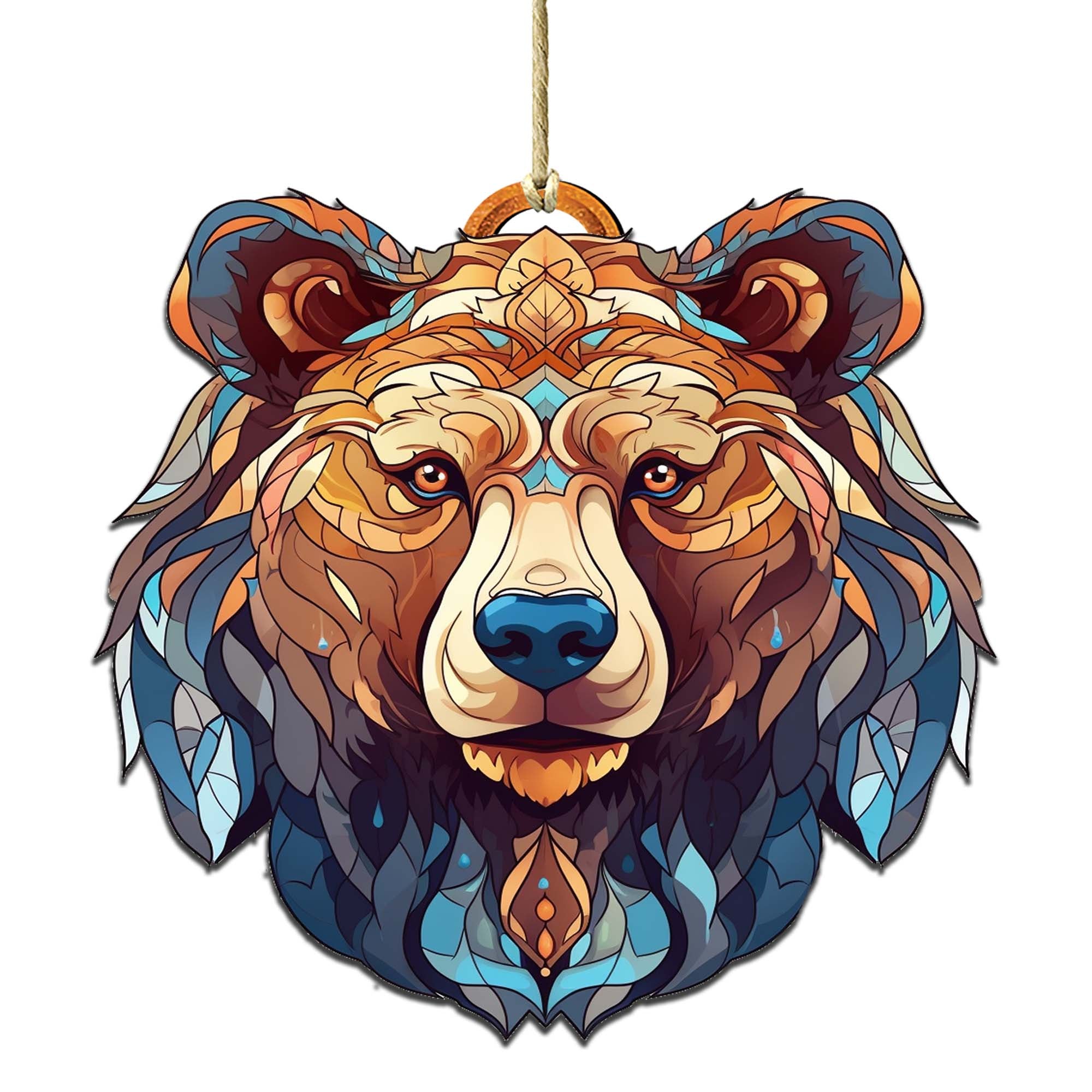 Stained Glass Design Bear Face Wooden Ornaments by G.Debrekht - Wildlife Holiday Decor - 8710124-1