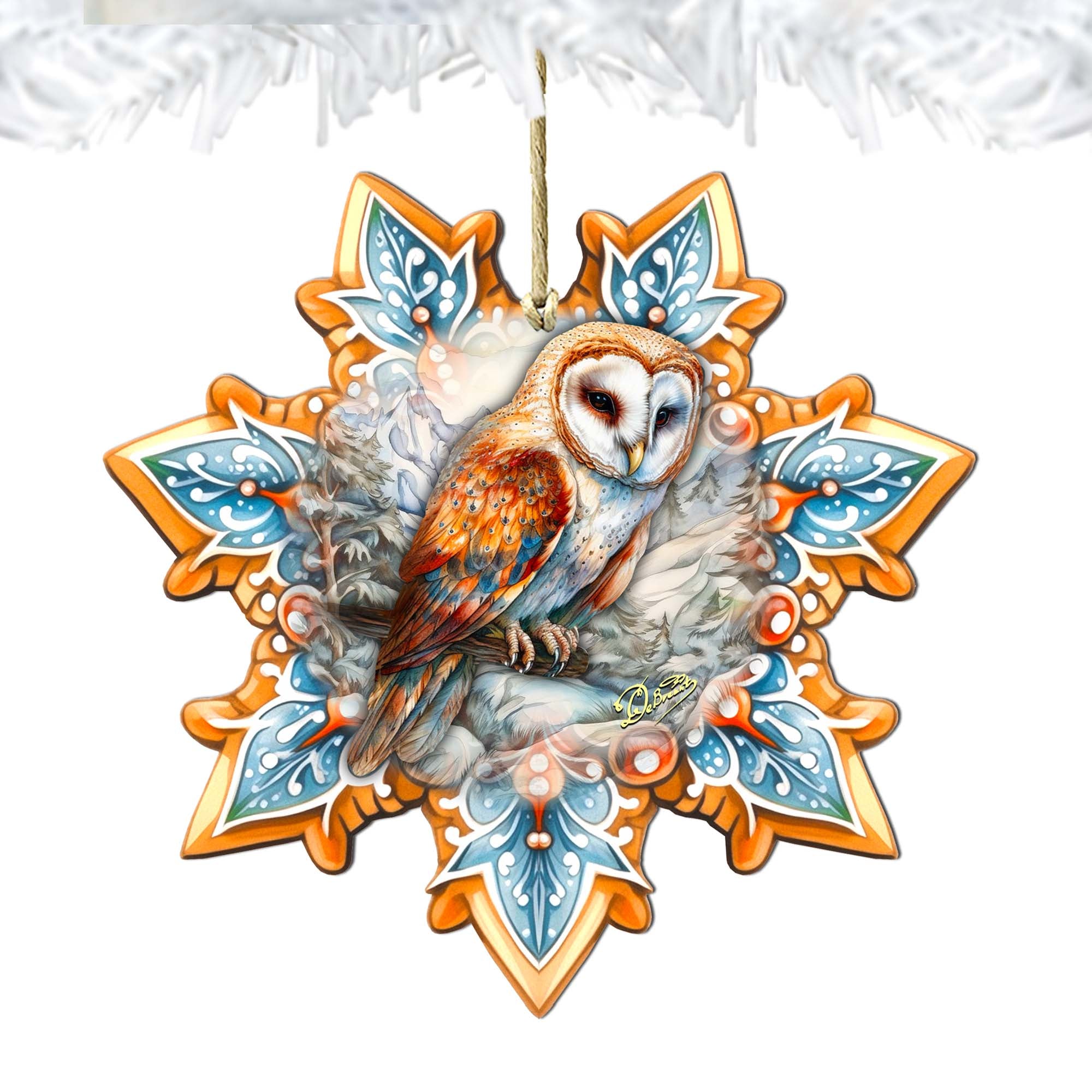 Short-eared Owl Snowflake Wooden Ornaments by G. Debrekht - Nature Wildlife Decor - 8688434