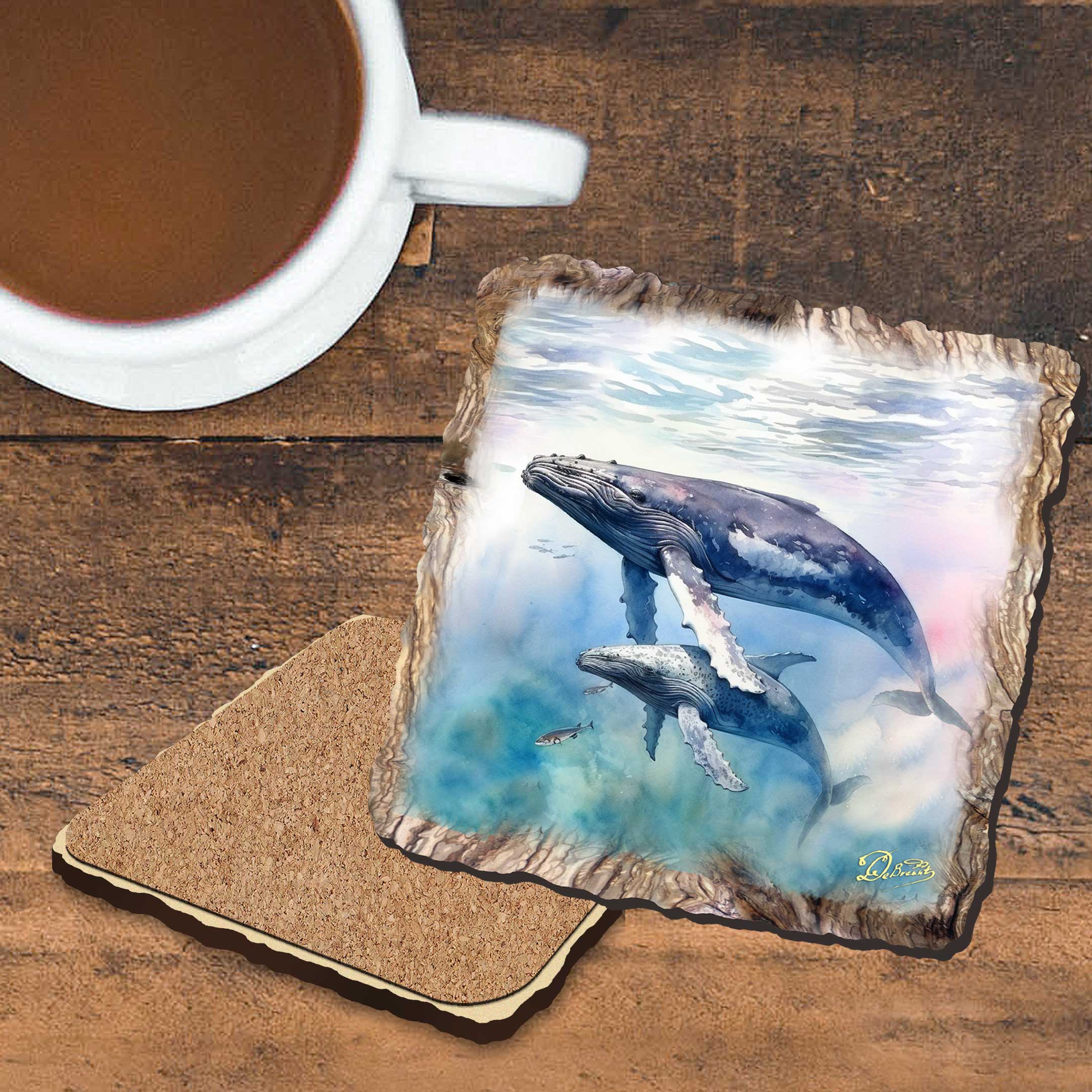 Humpback Whale Wooden Cork Coasters Gift Set of 4 by Nature Wonders Coastal Nature Wildlife Decor - 95395C-S4